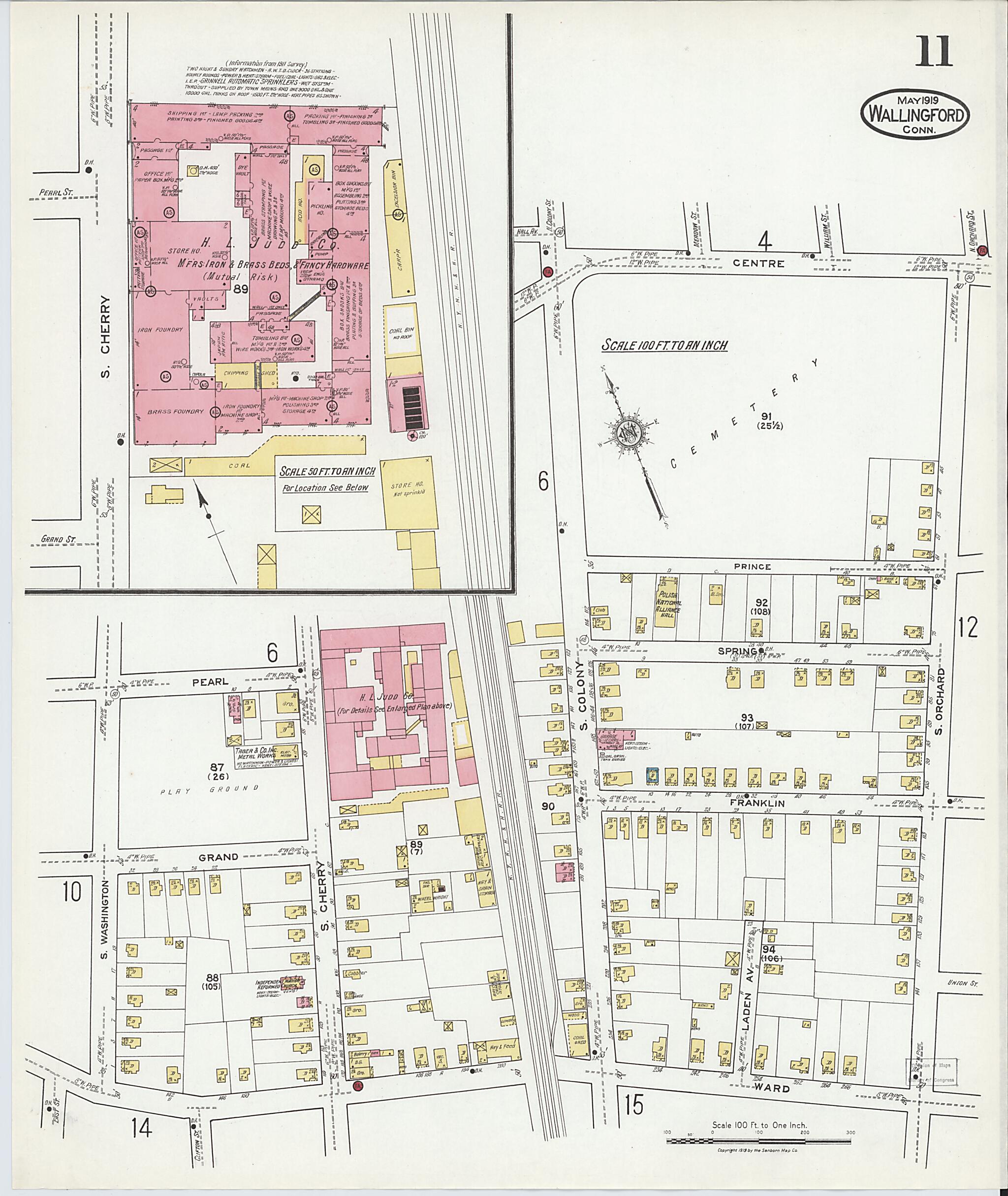 This old map of Wallingford, New Haven County, Connecticut was created by Sanborn Map Company in 1919