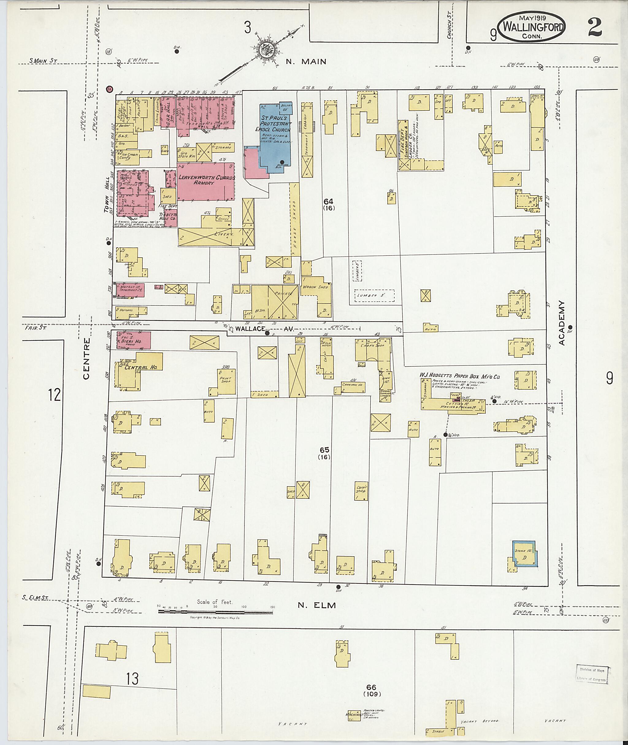 This old map of Wallingford, New Haven County, Connecticut was created by Sanborn Map Company in 1919