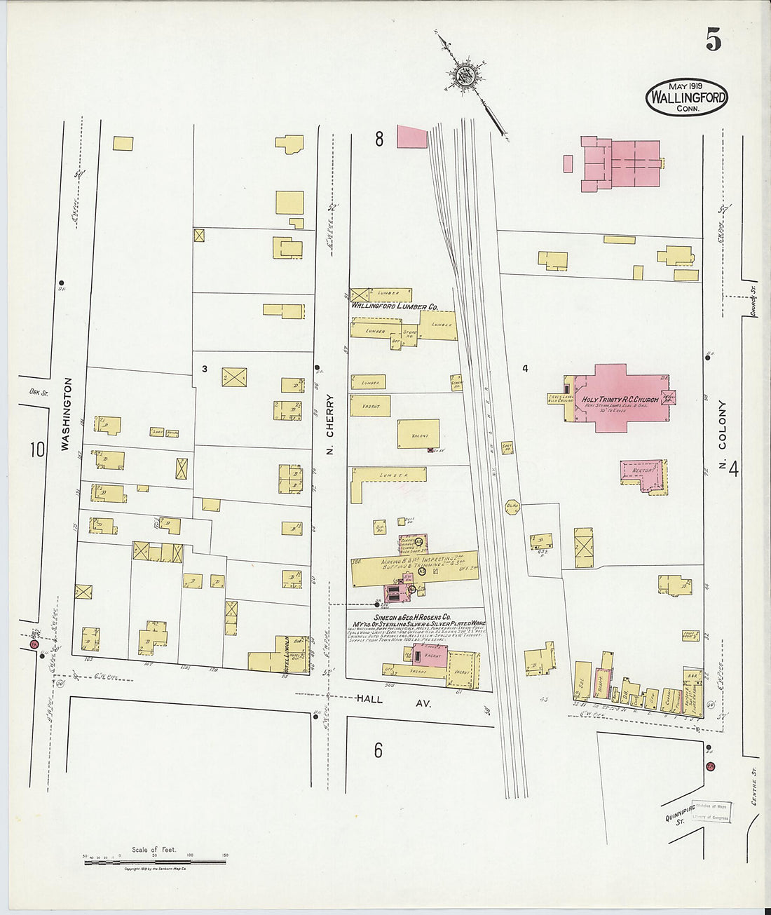 This old map of Wallingford, New Haven County, Connecticut was created by Sanborn Map Company in 1919