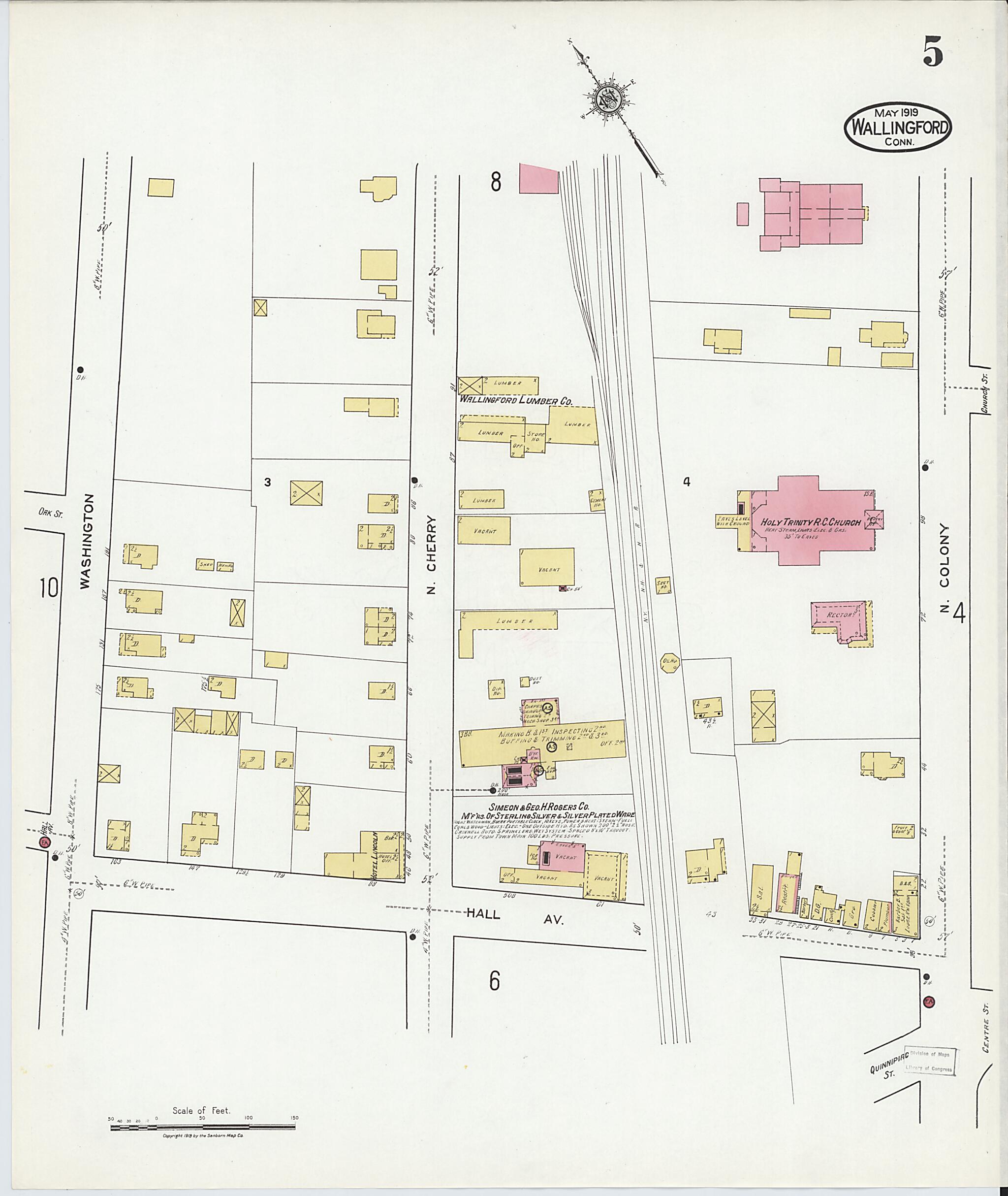 This old map of Wallingford, New Haven County, Connecticut was created by Sanborn Map Company in 1919
