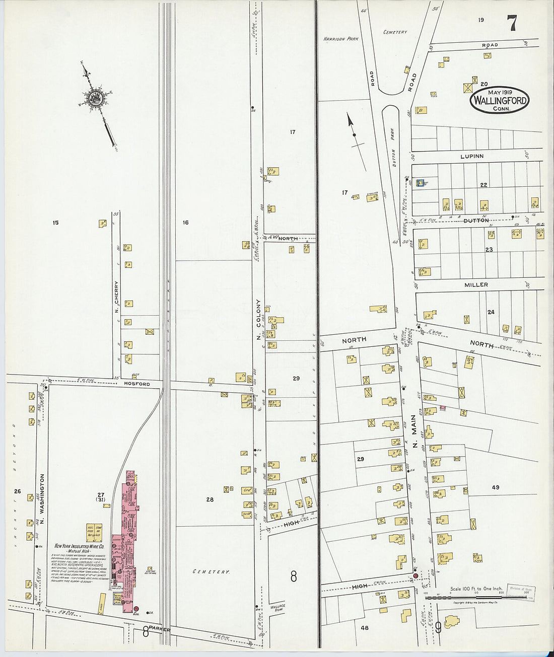 This old map of Wallingford, New Haven County, Connecticut was created by Sanborn Map Company in 1919