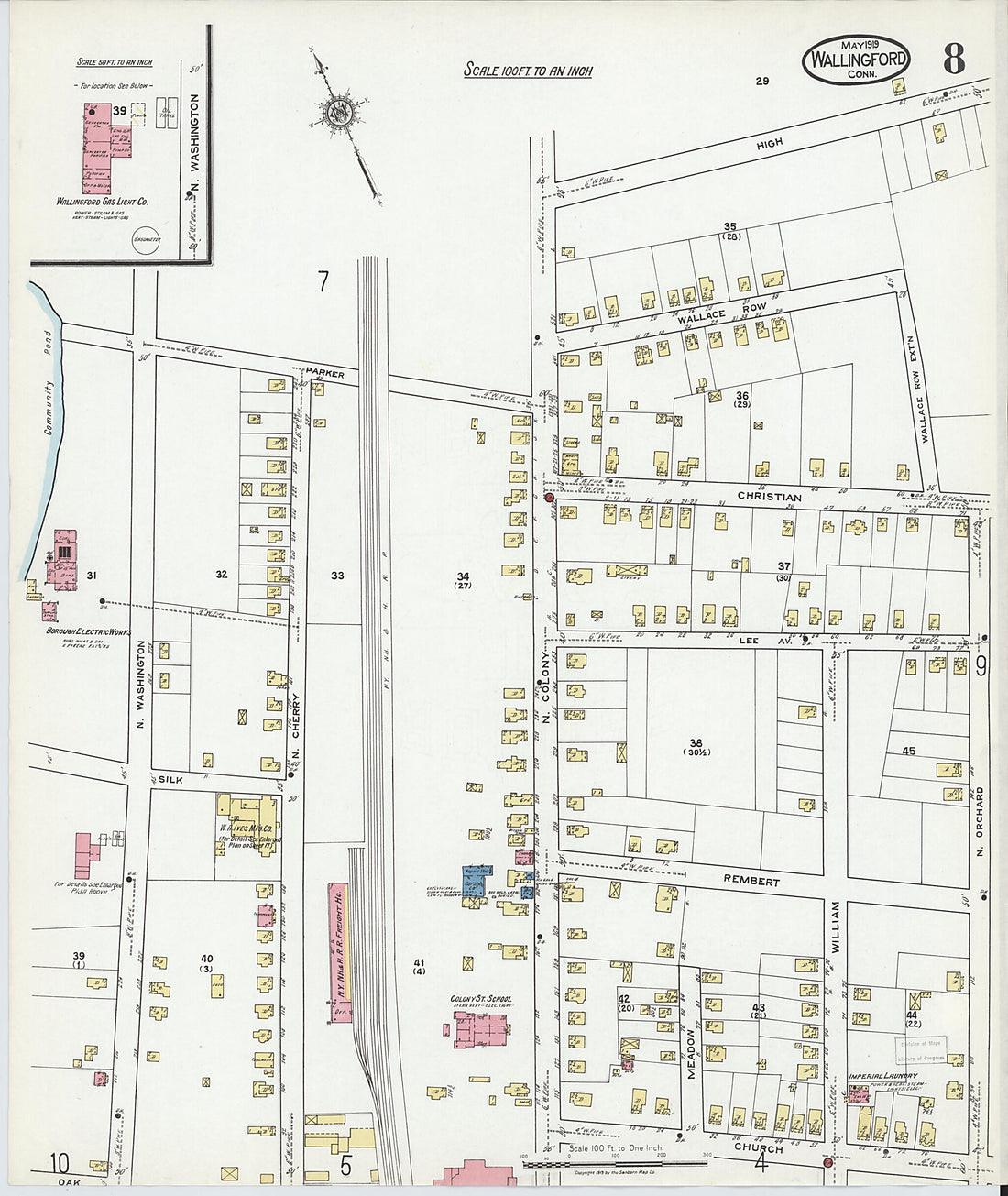 This old map of Wallingford, New Haven County, Connecticut was created by Sanborn Map Company in 1919