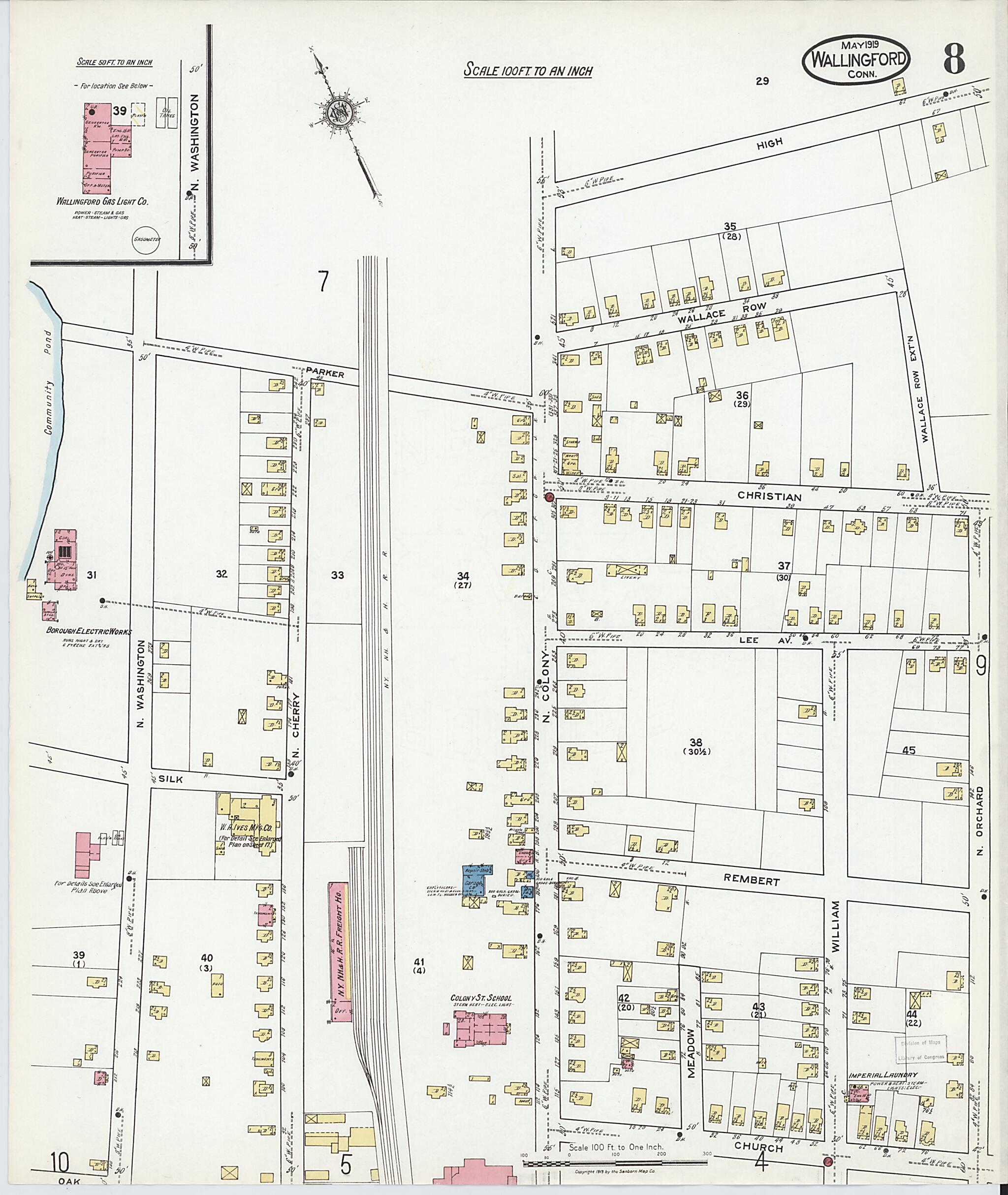 This old map of Wallingford, New Haven County, Connecticut was created by Sanborn Map Company in 1919