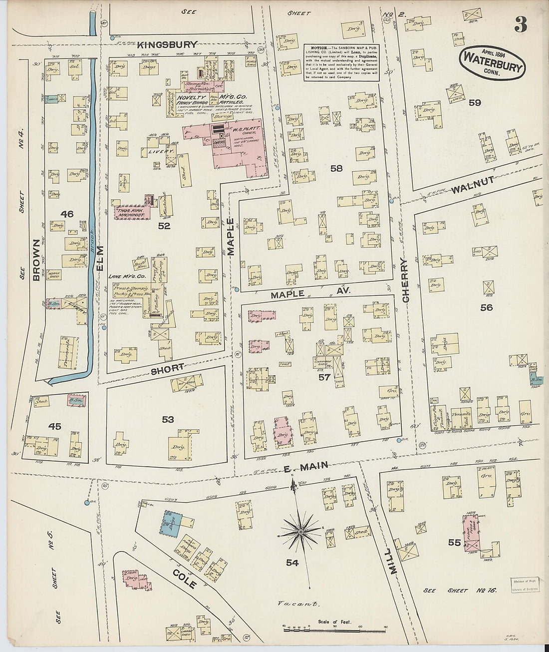 This old map of Waterbury, New Haven County, Connecticut was created by Sanborn Map Company in 1884