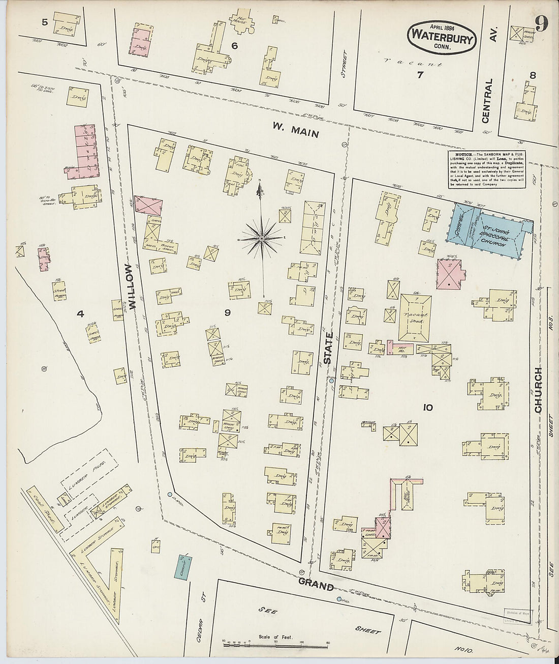 This old map of Waterbury, New Haven County, Connecticut was created by Sanborn Map Company in 1884