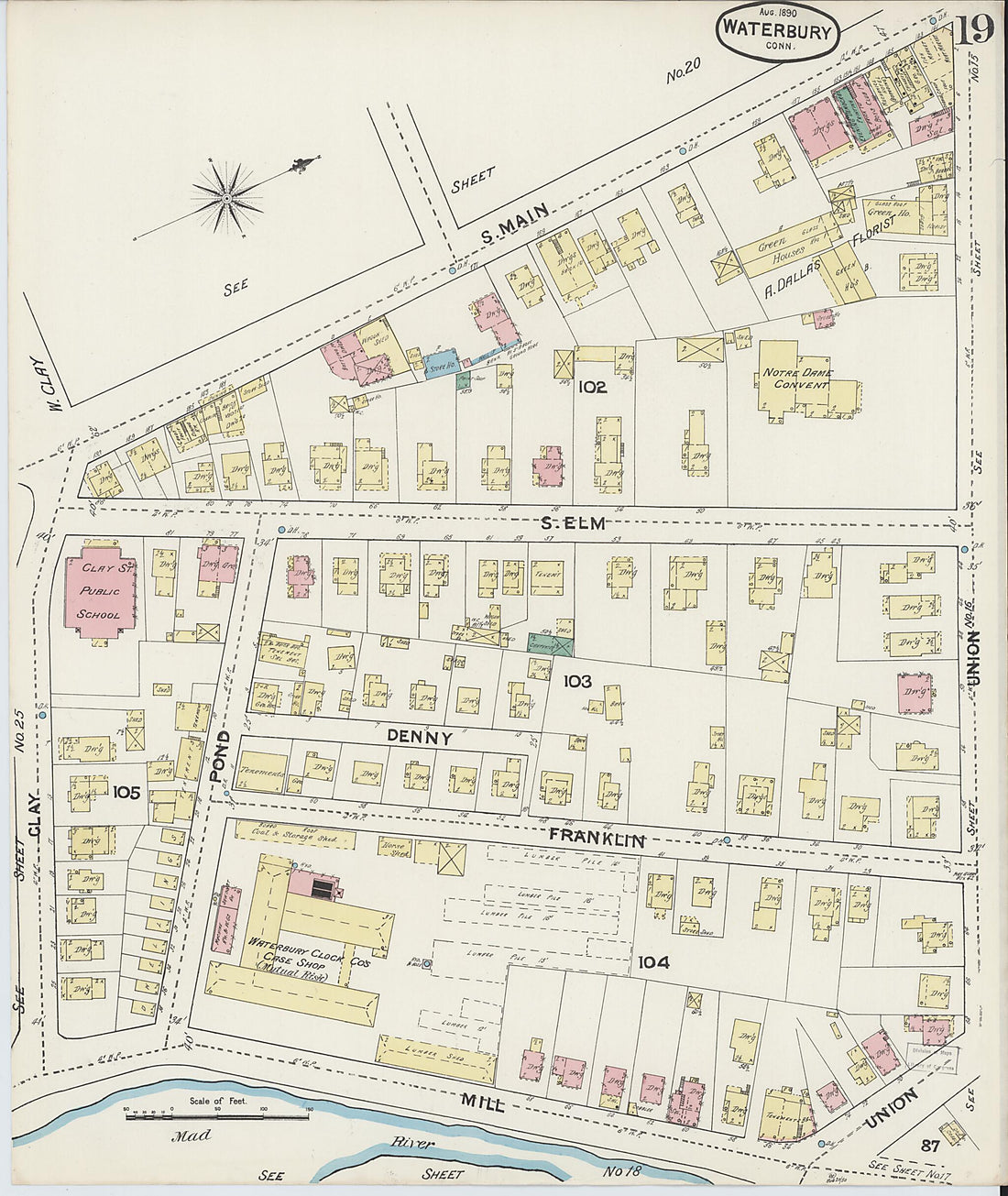 This old map of Waterbury, New Haven County, Connecticut was created by Sanborn Map Company in 1890