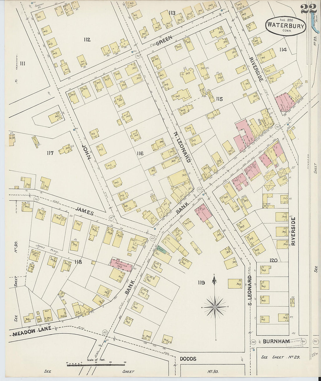 This old map of Waterbury, New Haven County, Connecticut was created by Sanborn Map Company in 1890