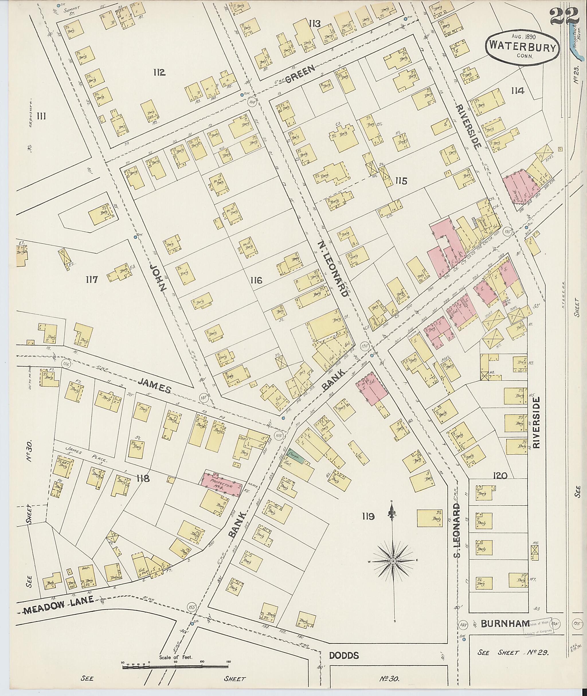 This old map of Waterbury, New Haven County, Connecticut was created by Sanborn Map Company in 1890