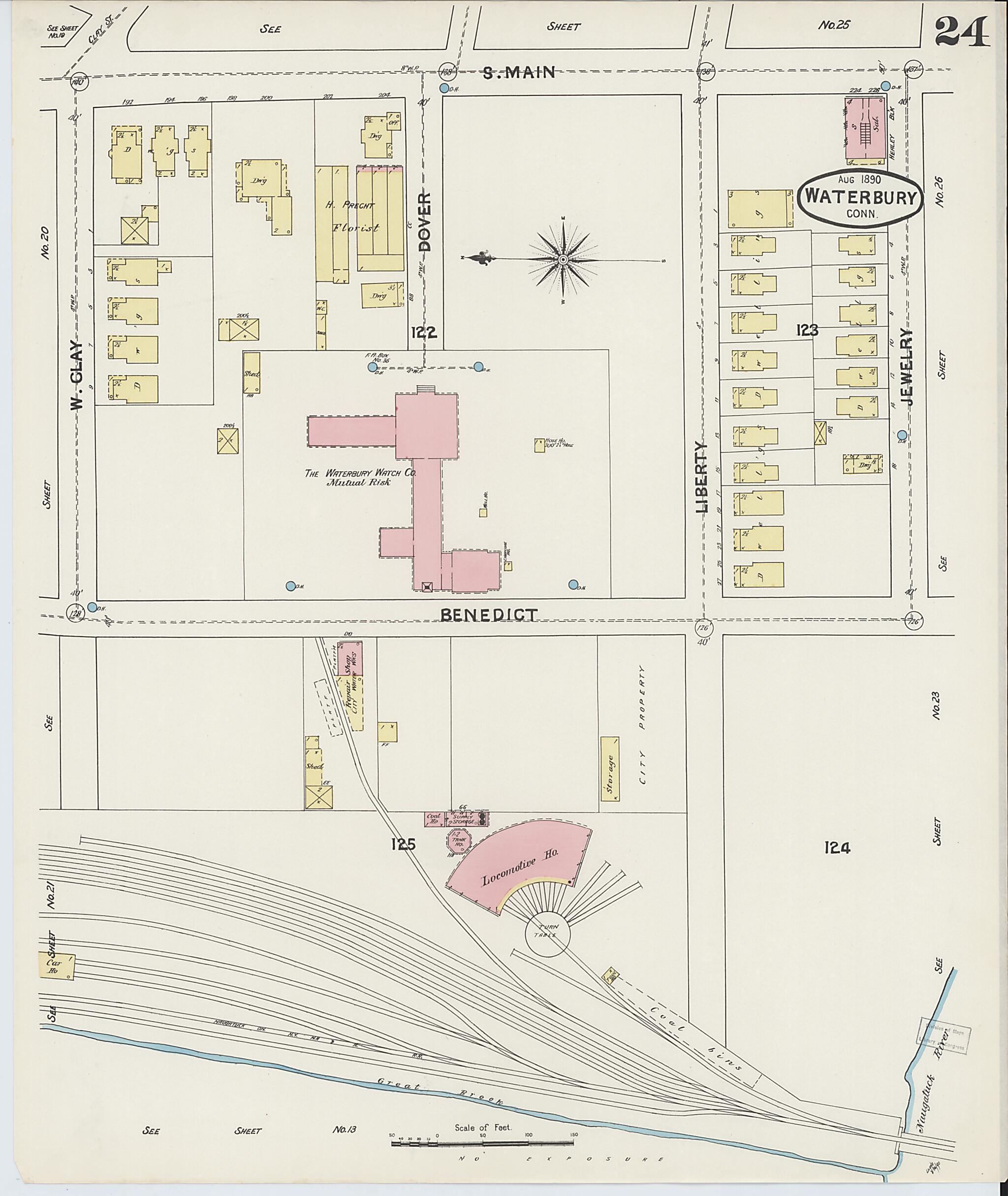 This old map of Waterbury, New Haven County, Connecticut was created by Sanborn Map Company in 1890