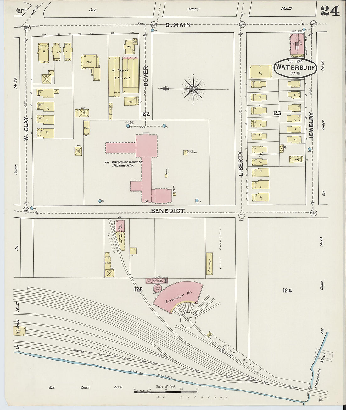 This old map of Waterbury, New Haven County, Connecticut was created by Sanborn Map Company in 1890