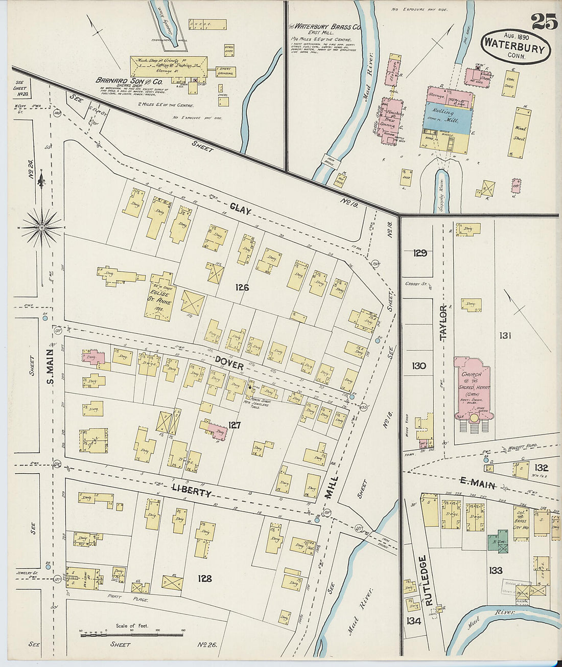 This old map of Waterbury, New Haven County, Connecticut was created by Sanborn Map Company in 1890