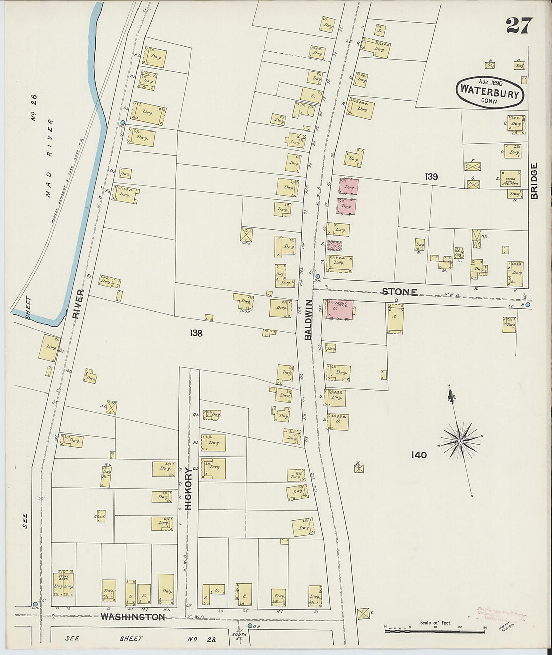 This old map of Waterbury, New Haven County, Connecticut was created by Sanborn Map Company in 1890