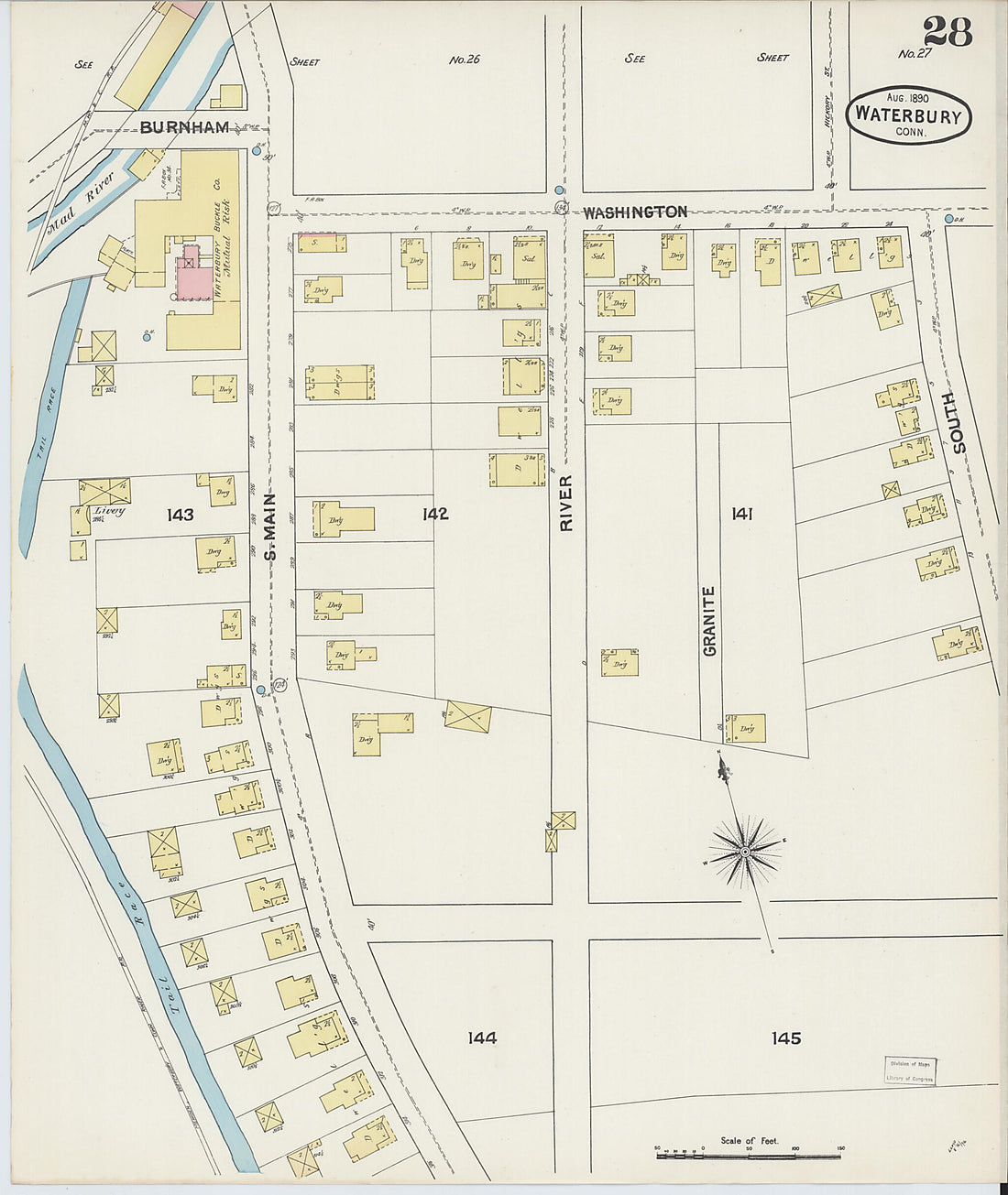 This old map of Waterbury, New Haven County, Connecticut was created by Sanborn Map Company in 1890