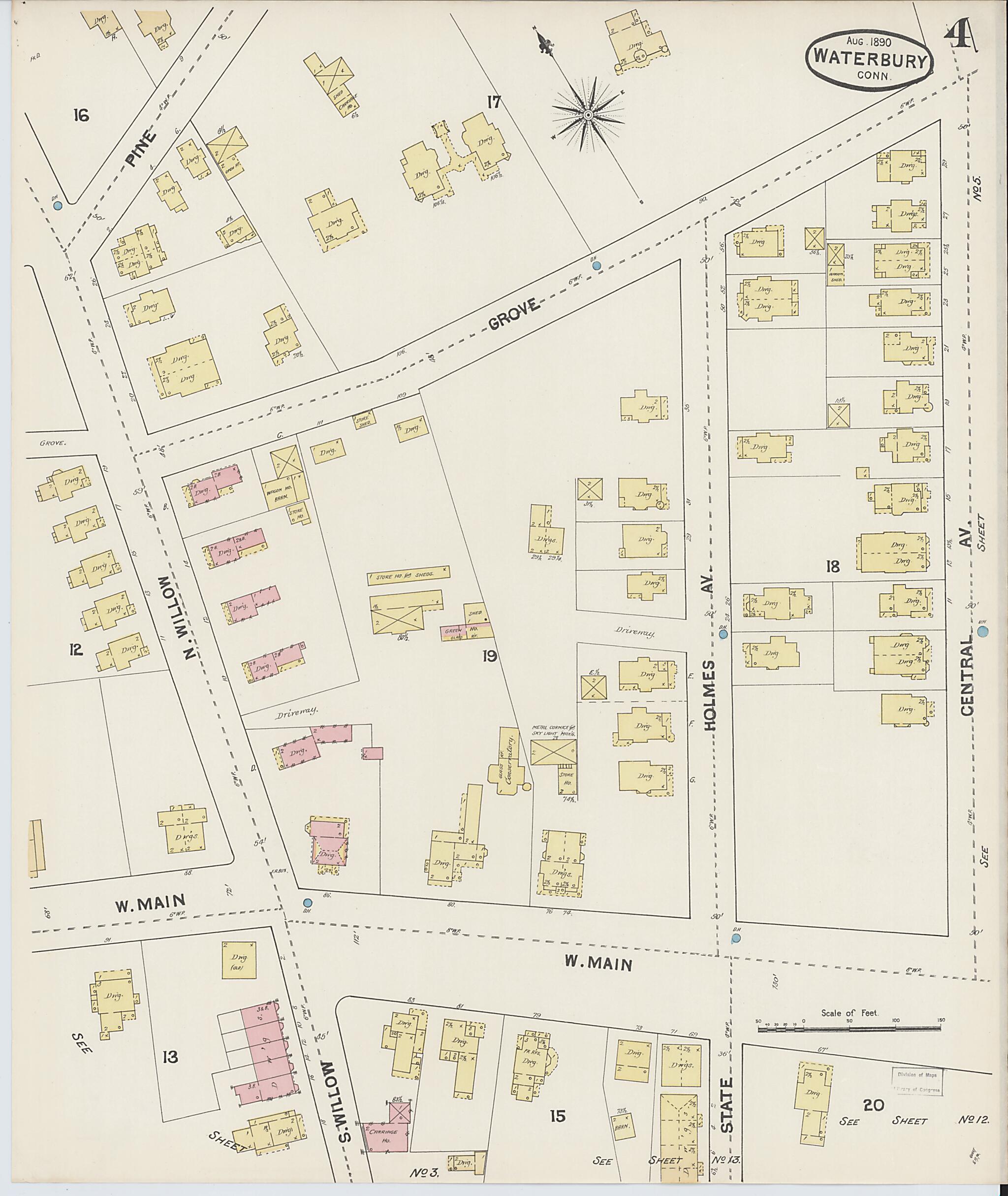 This old map of Waterbury, New Haven County, Connecticut was created by Sanborn Map Company in 1890