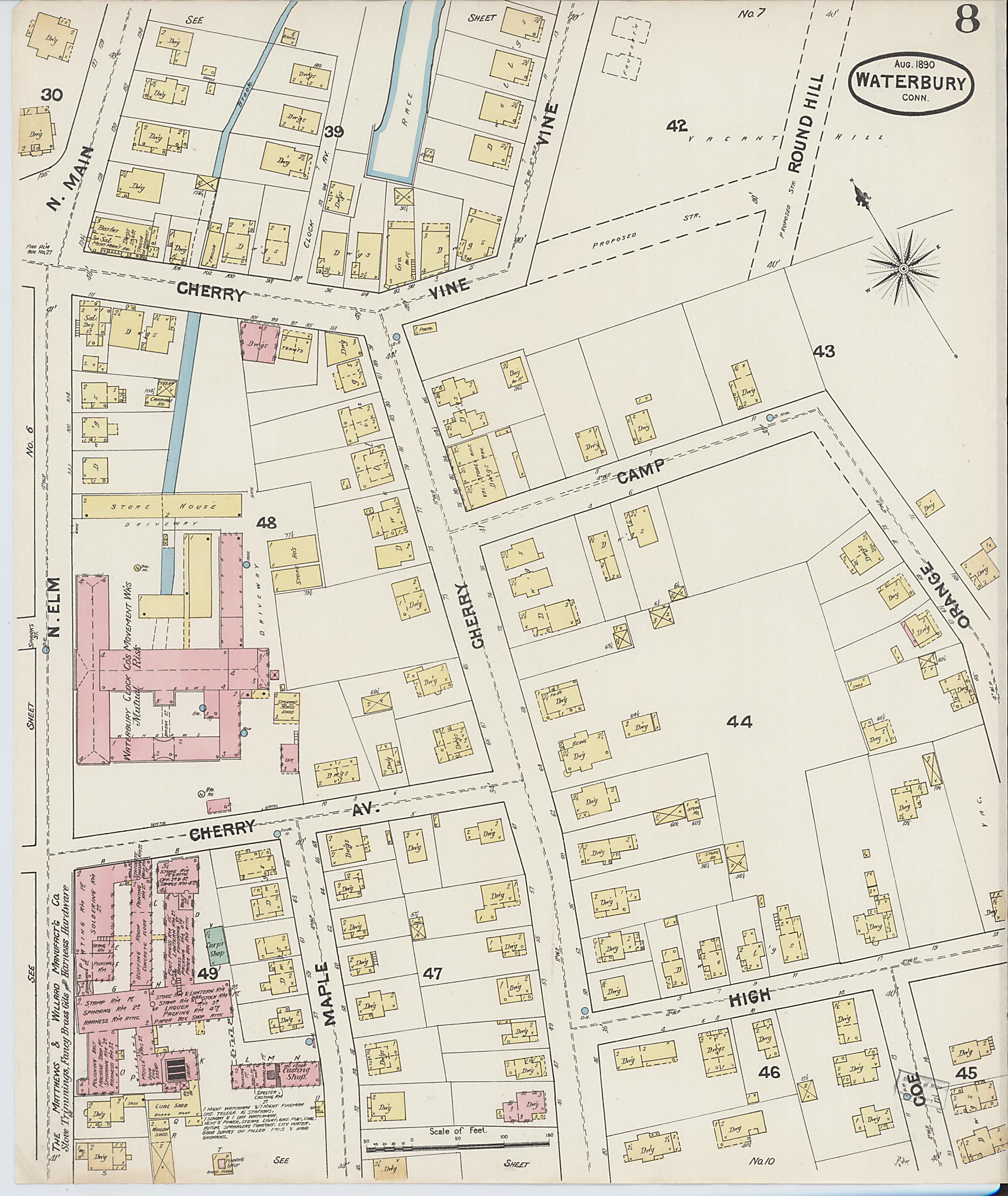 This old map of Waterbury, New Haven County, Connecticut was created by Sanborn Map Company in 1890
