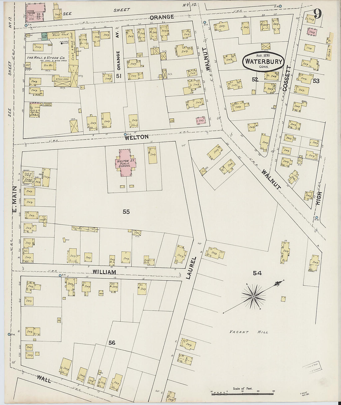 This old map of Waterbury, New Haven County, Connecticut was created by Sanborn Map Company in 1890