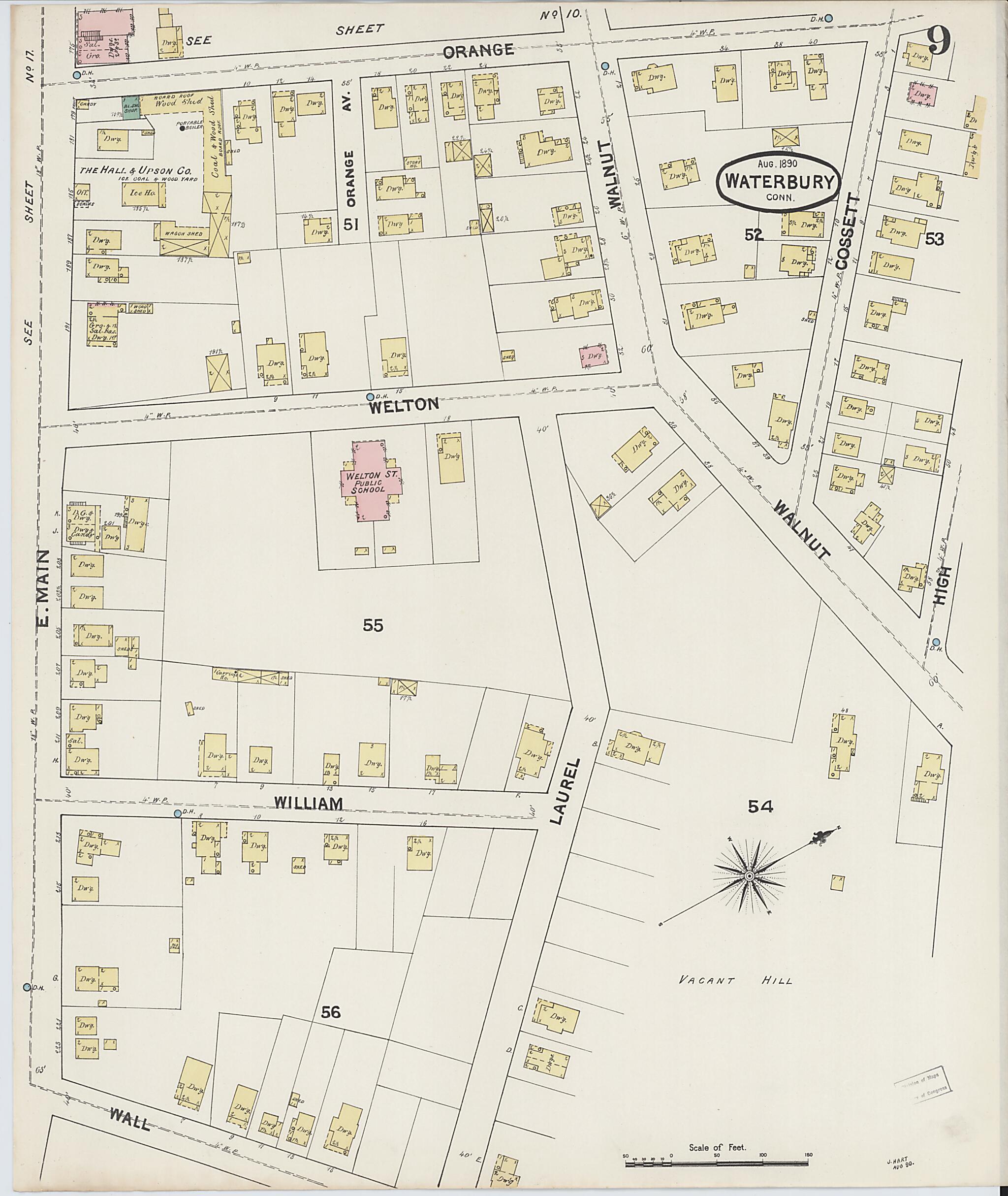 This old map of Waterbury, New Haven County, Connecticut was created by Sanborn Map Company in 1890