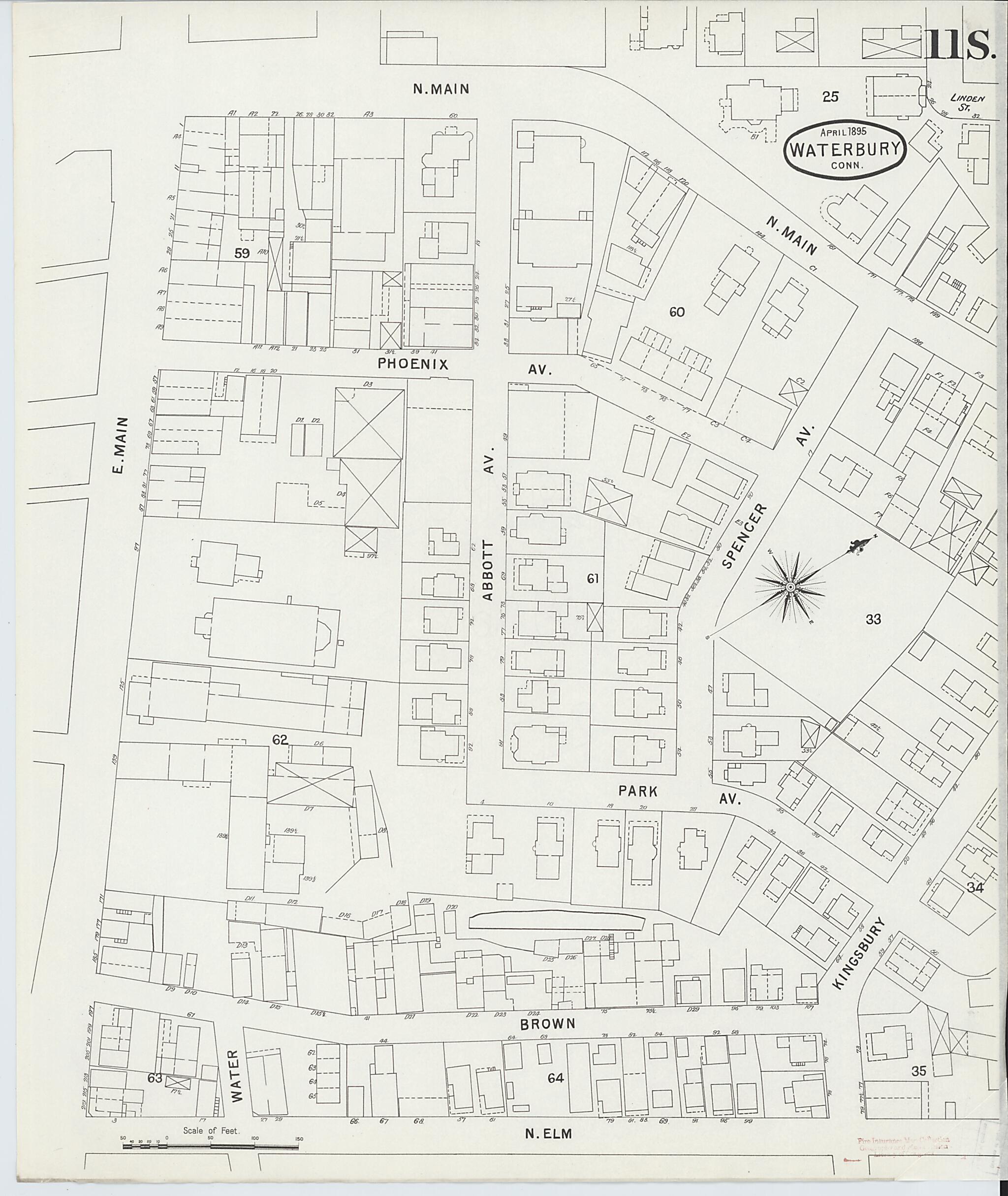This old map of Waterbury, New Haven County, Connecticut was created by Sanborn Map Company in 1895