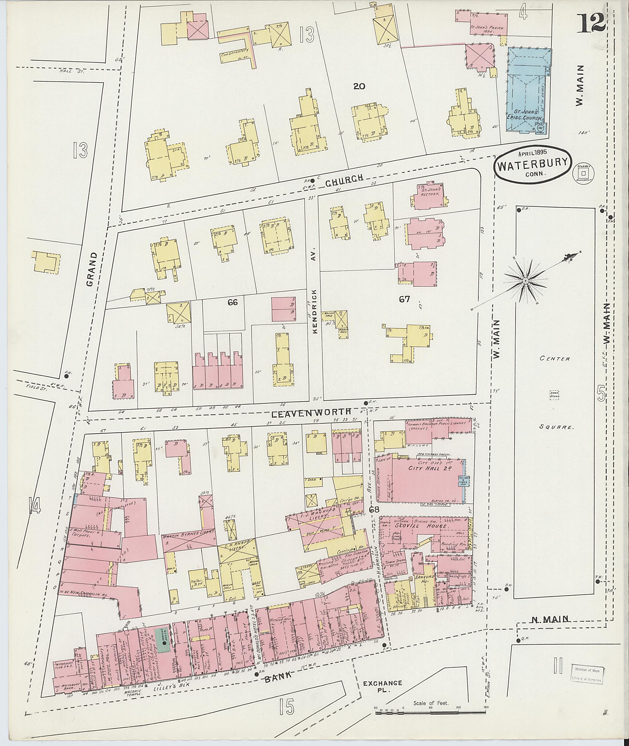 This old map of Waterbury, New Haven County, Connecticut was created by Sanborn Map Company in 1895