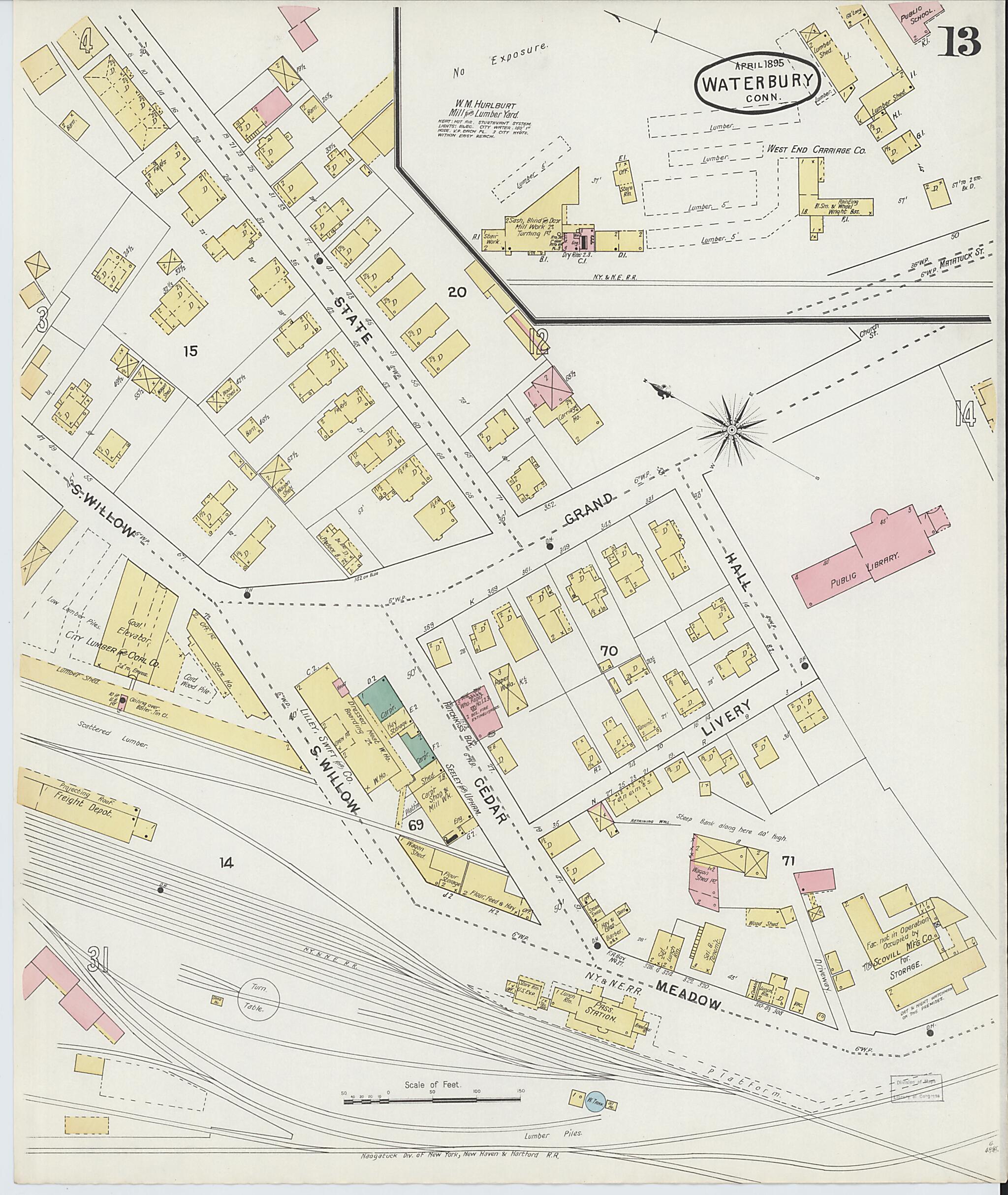 This old map of Waterbury, New Haven County, Connecticut was created by Sanborn Map Company in 1895