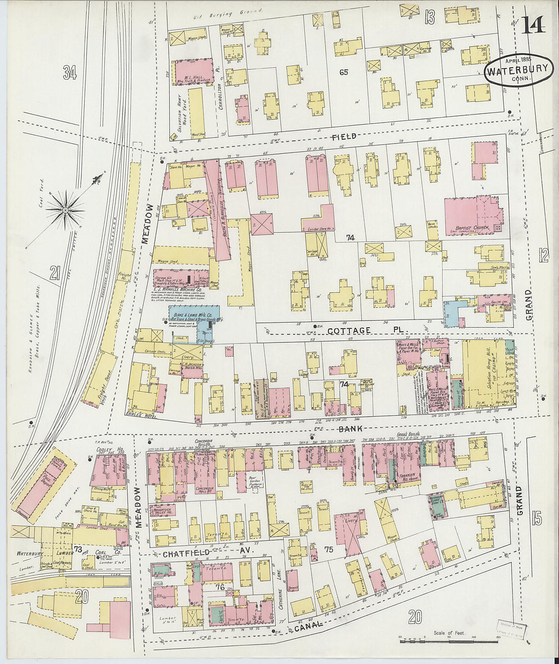 This old map of Waterbury, New Haven County, Connecticut was created by Sanborn Map Company in 1895