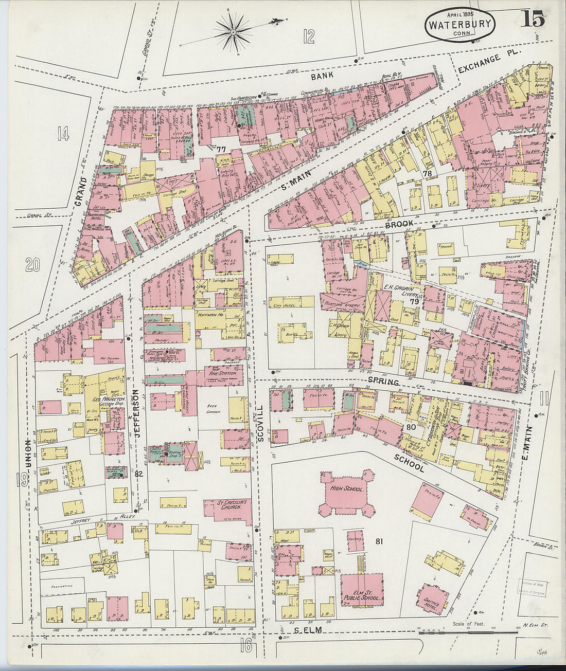 This old map of Waterbury, New Haven County, Connecticut was created by Sanborn Map Company in 1895