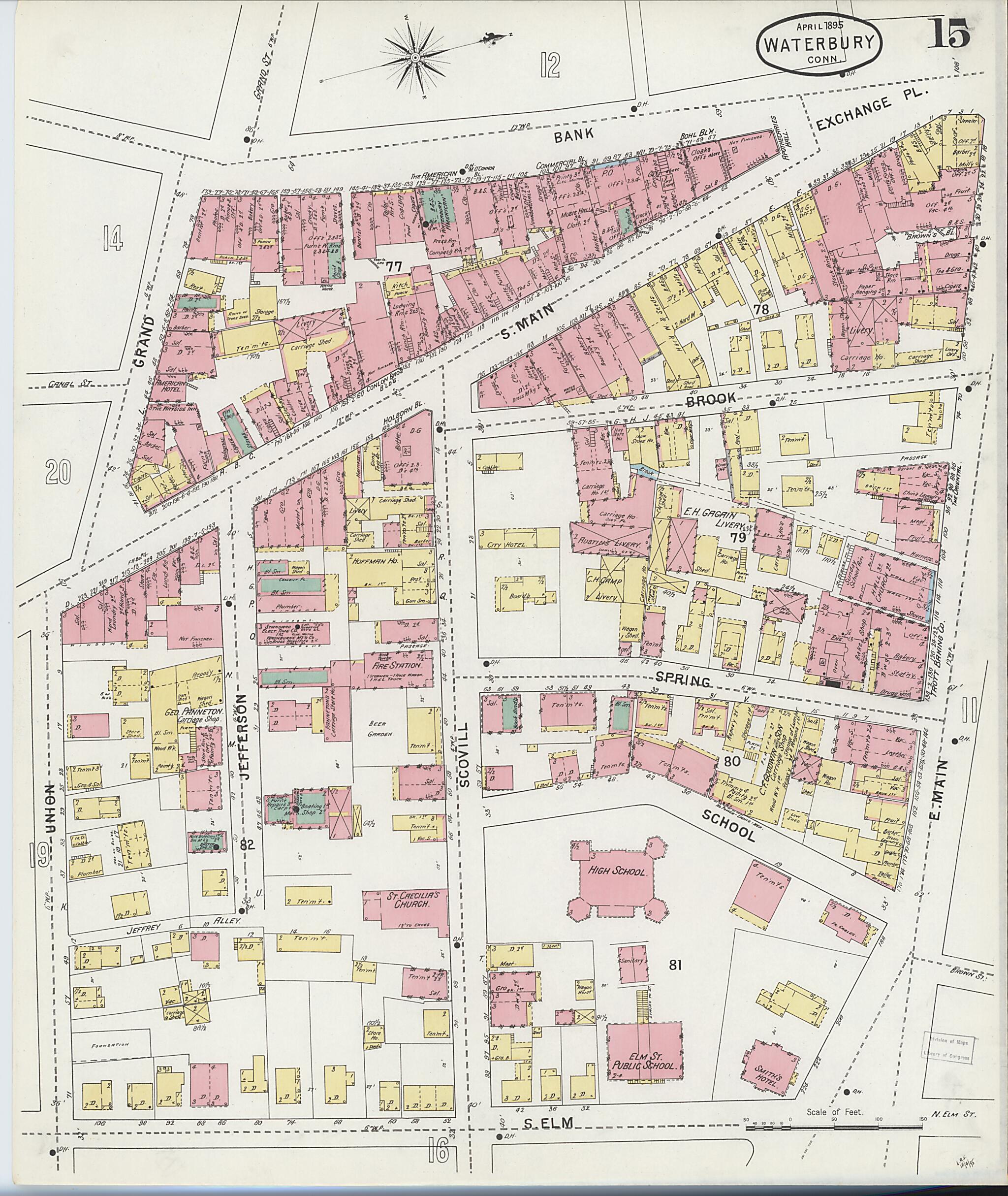 This old map of Waterbury, New Haven County, Connecticut was created by Sanborn Map Company in 1895