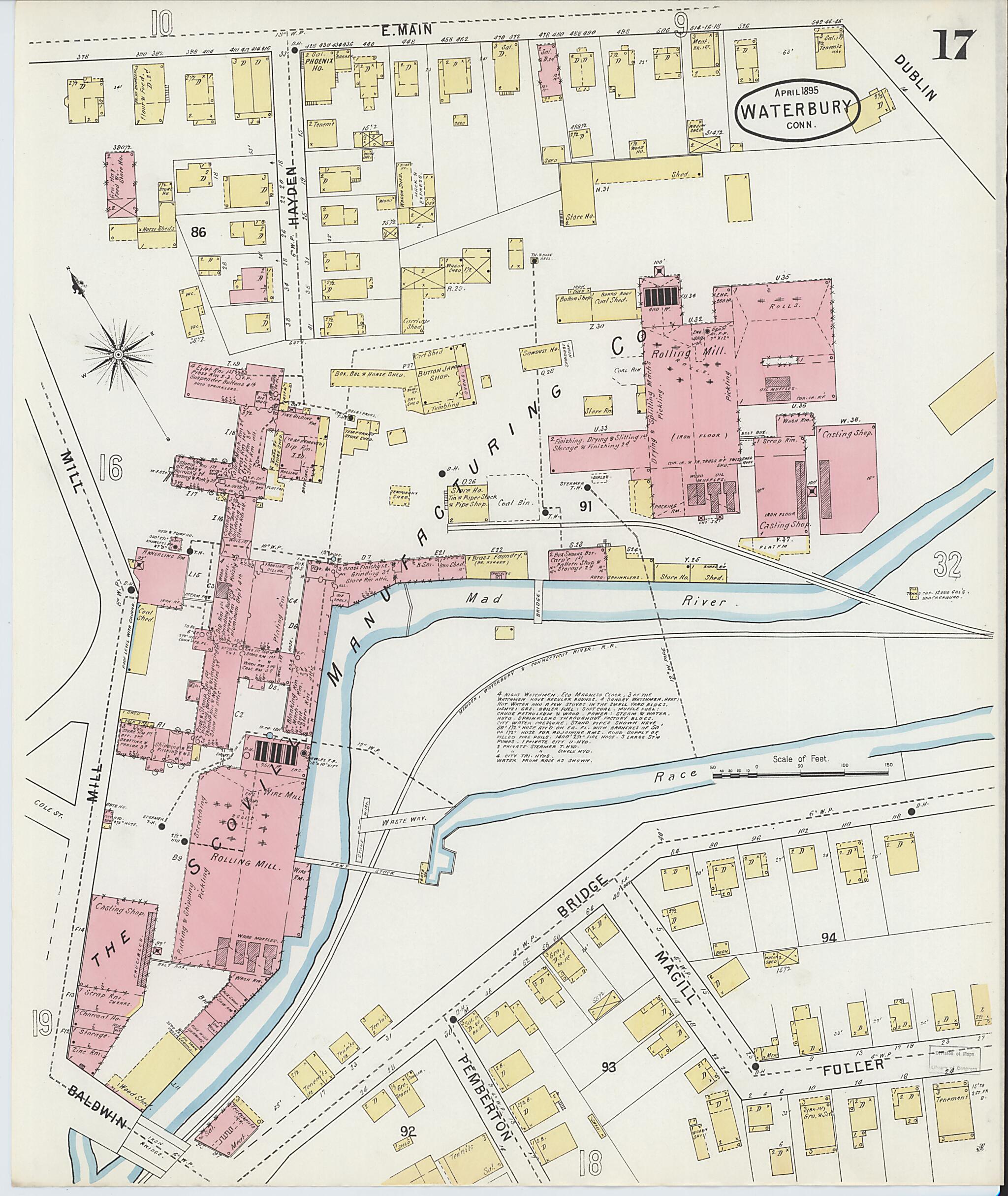 This old map of Waterbury, New Haven County, Connecticut was created by Sanborn Map Company in 1895