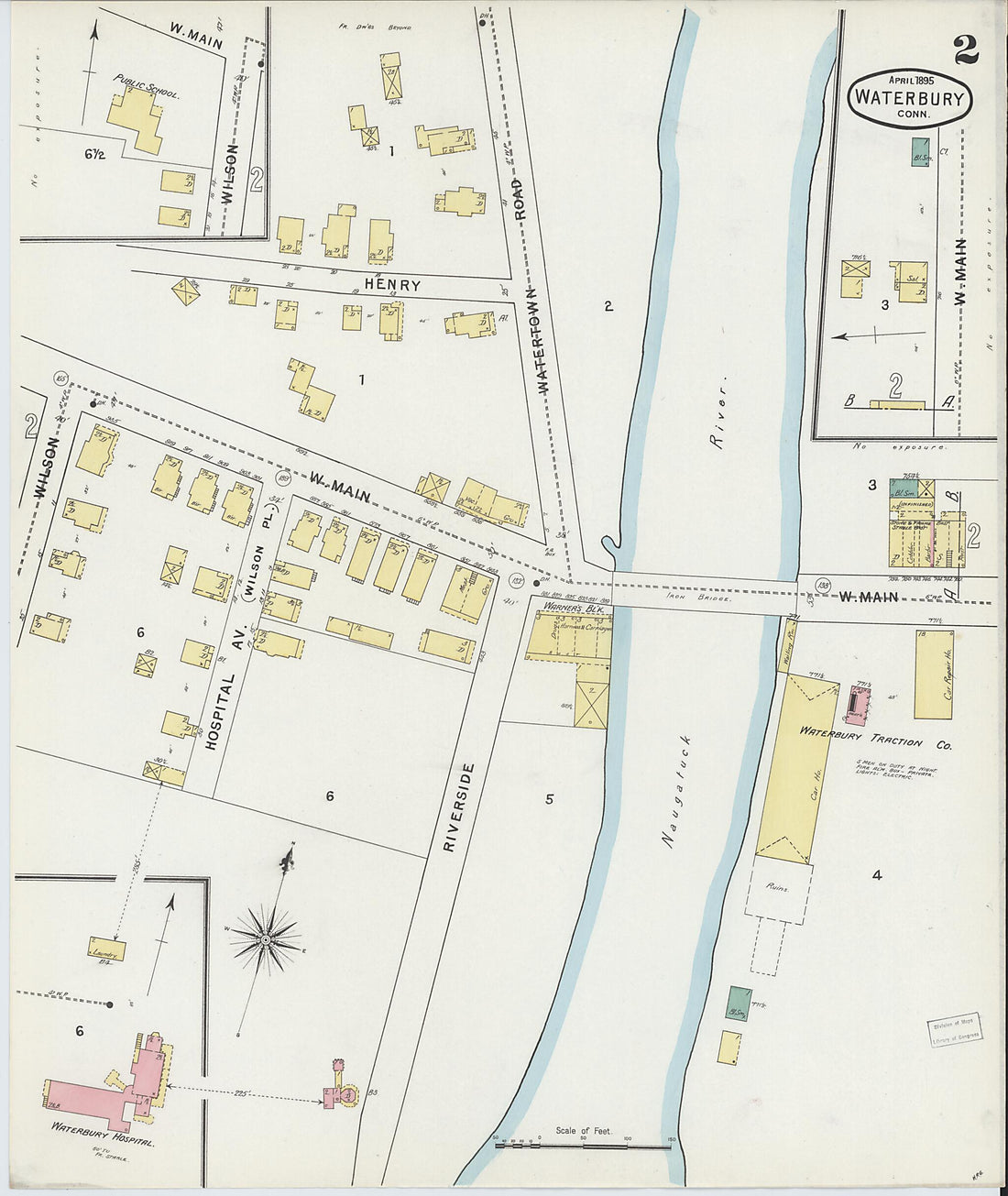 This old map of Waterbury, New Haven County, Connecticut was created by Sanborn Map Company in 1895