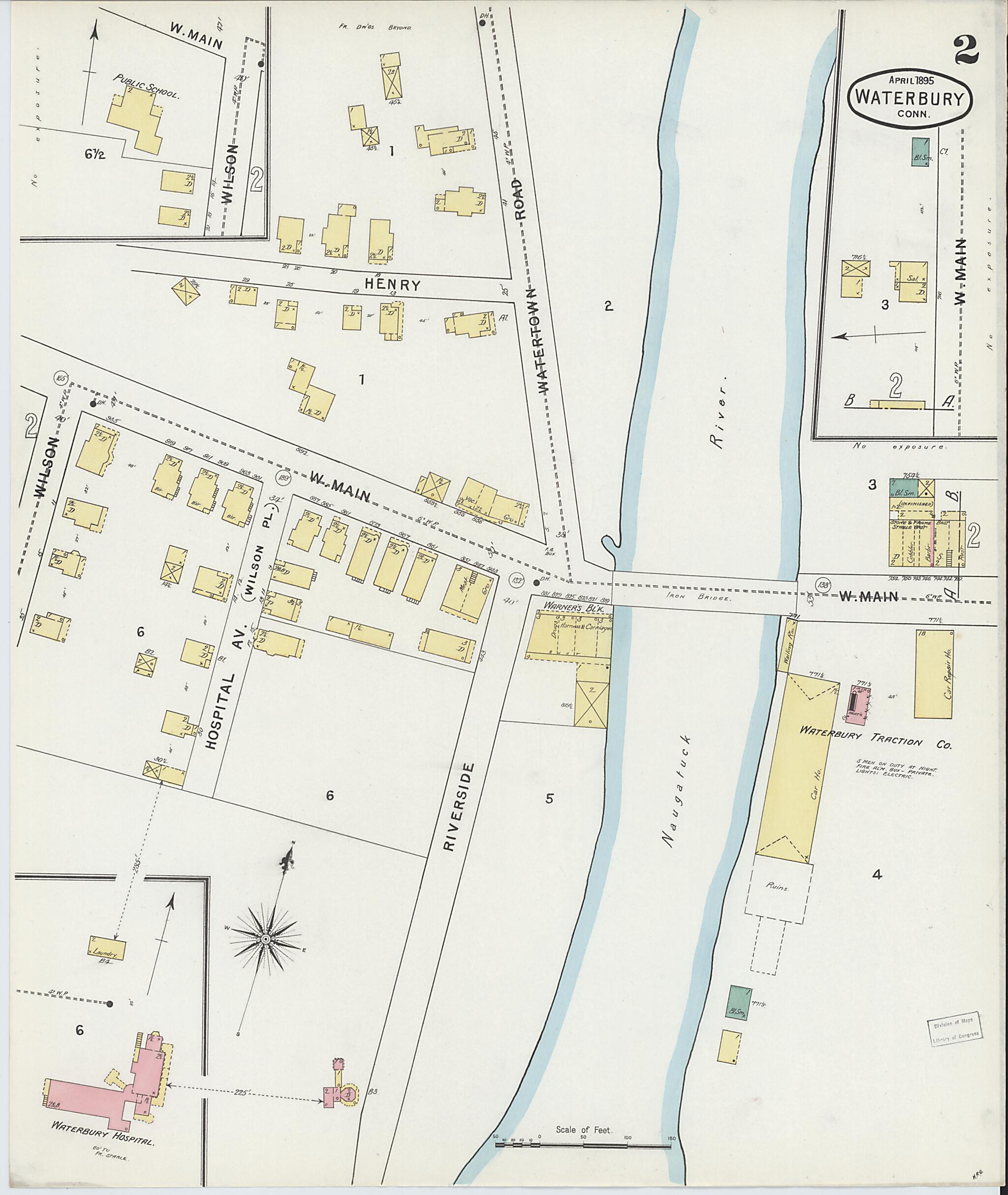This old map of Waterbury, New Haven County, Connecticut was created by Sanborn Map Company in 1895