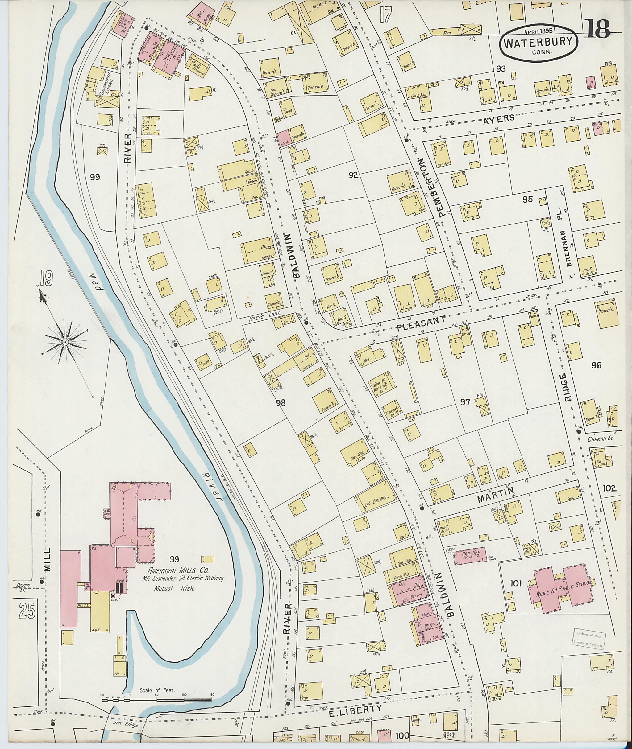 This old map of Waterbury, New Haven County, Connecticut was created by Sanborn Map Company in 1895