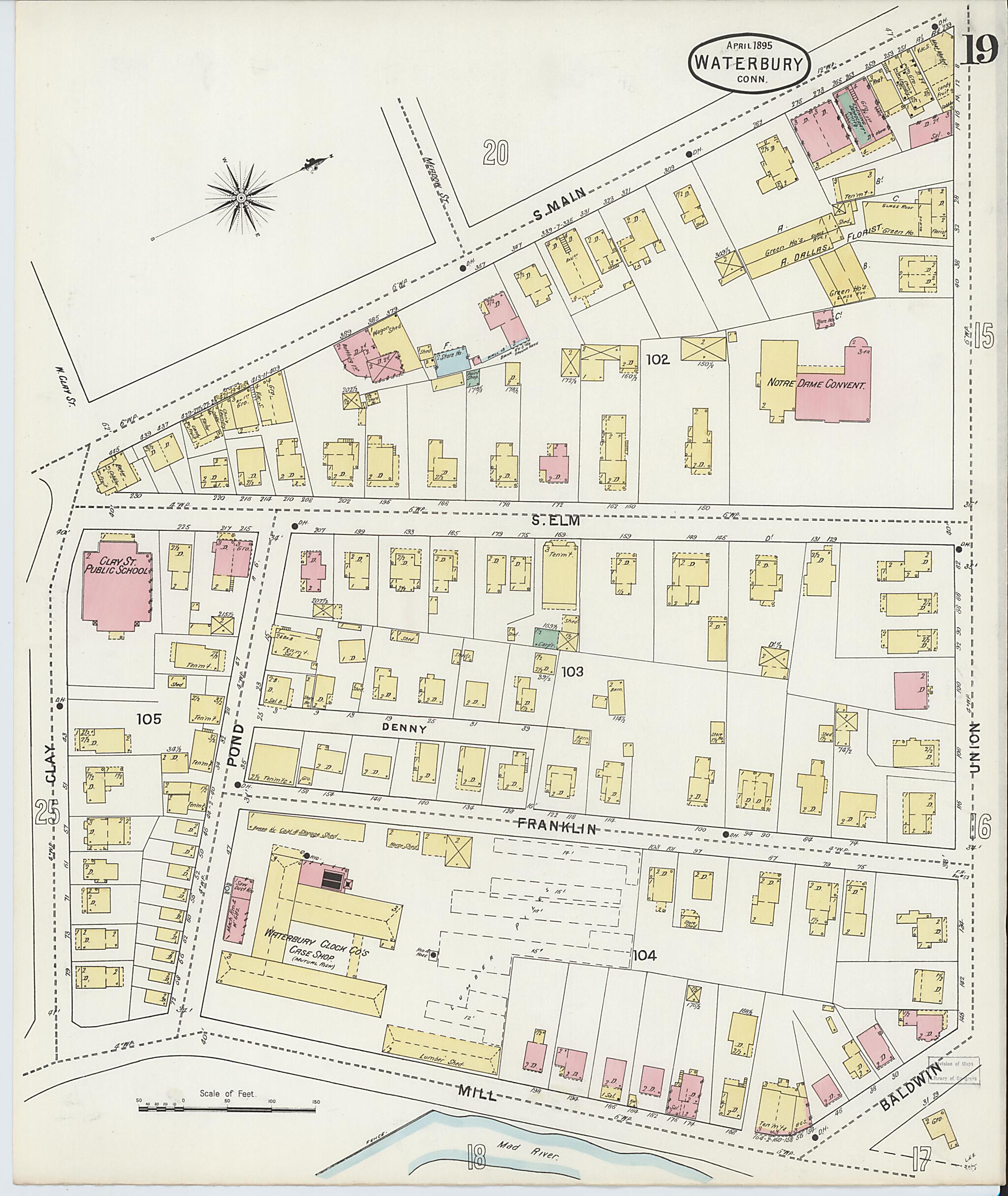 This old map of Waterbury, New Haven County, Connecticut was created by Sanborn Map Company in 1895