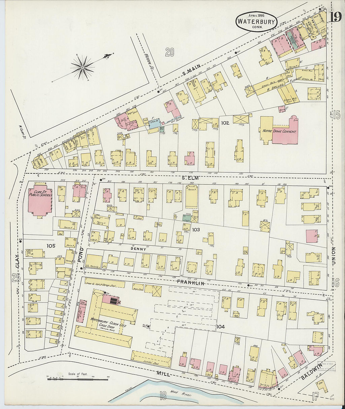 This old map of Waterbury, New Haven County, Connecticut was created by Sanborn Map Company in 1895