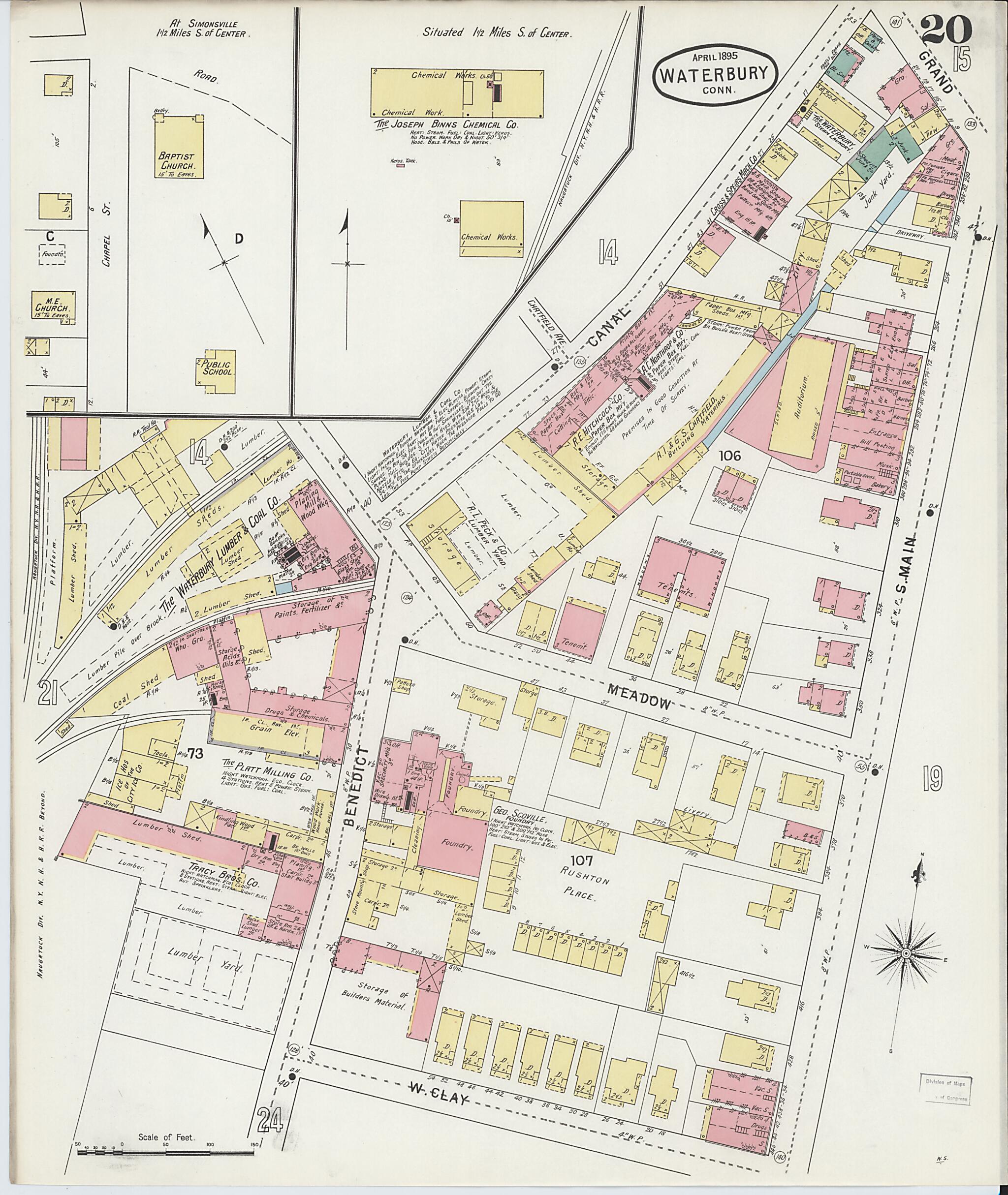 This old map of Waterbury, New Haven County, Connecticut was created by Sanborn Map Company in 1895