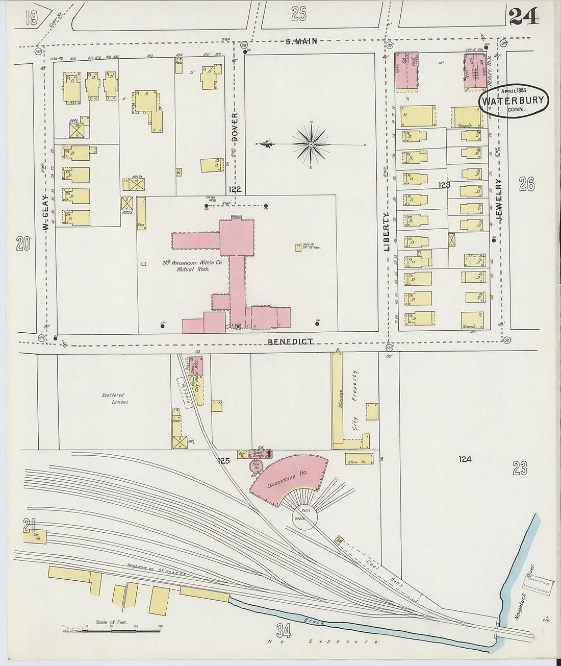 This old map of Waterbury, New Haven County, Connecticut was created by Sanborn Map Company in 1895