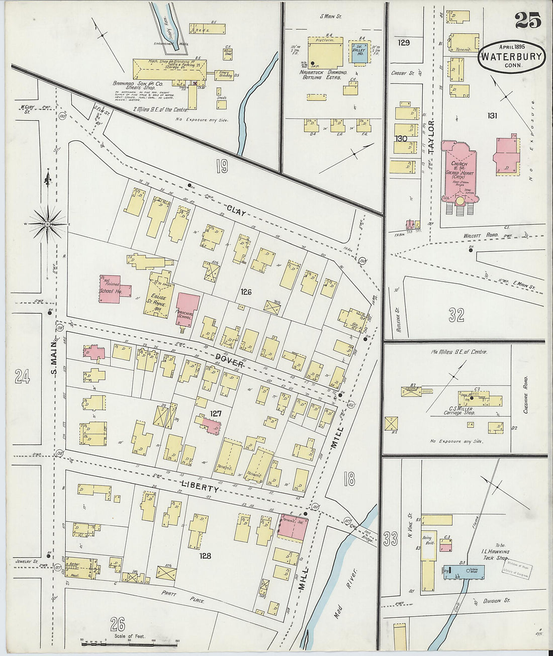 This old map of Waterbury, New Haven County, Connecticut was created by Sanborn Map Company in 1895