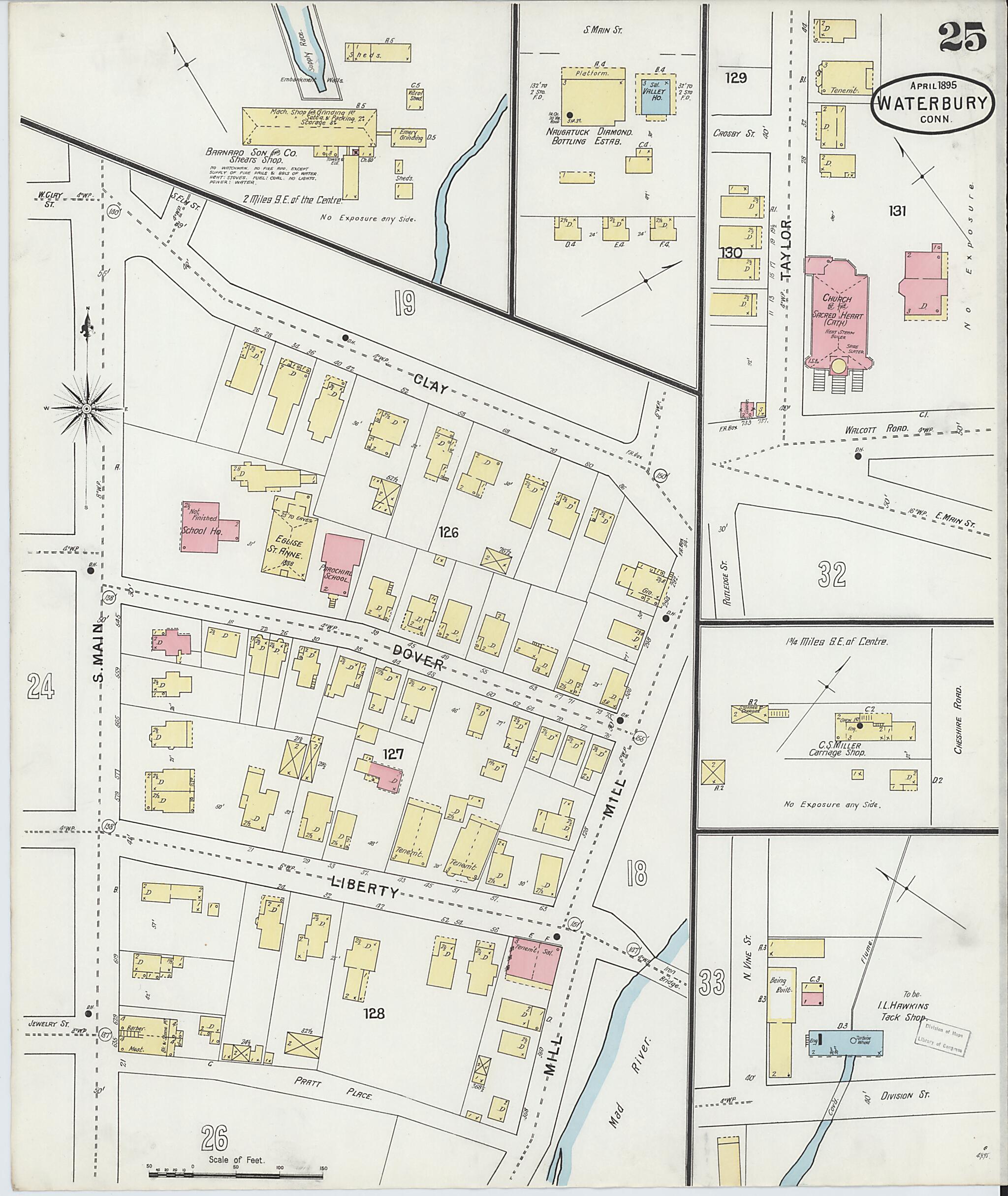 This old map of Waterbury, New Haven County, Connecticut was created by Sanborn Map Company in 1895