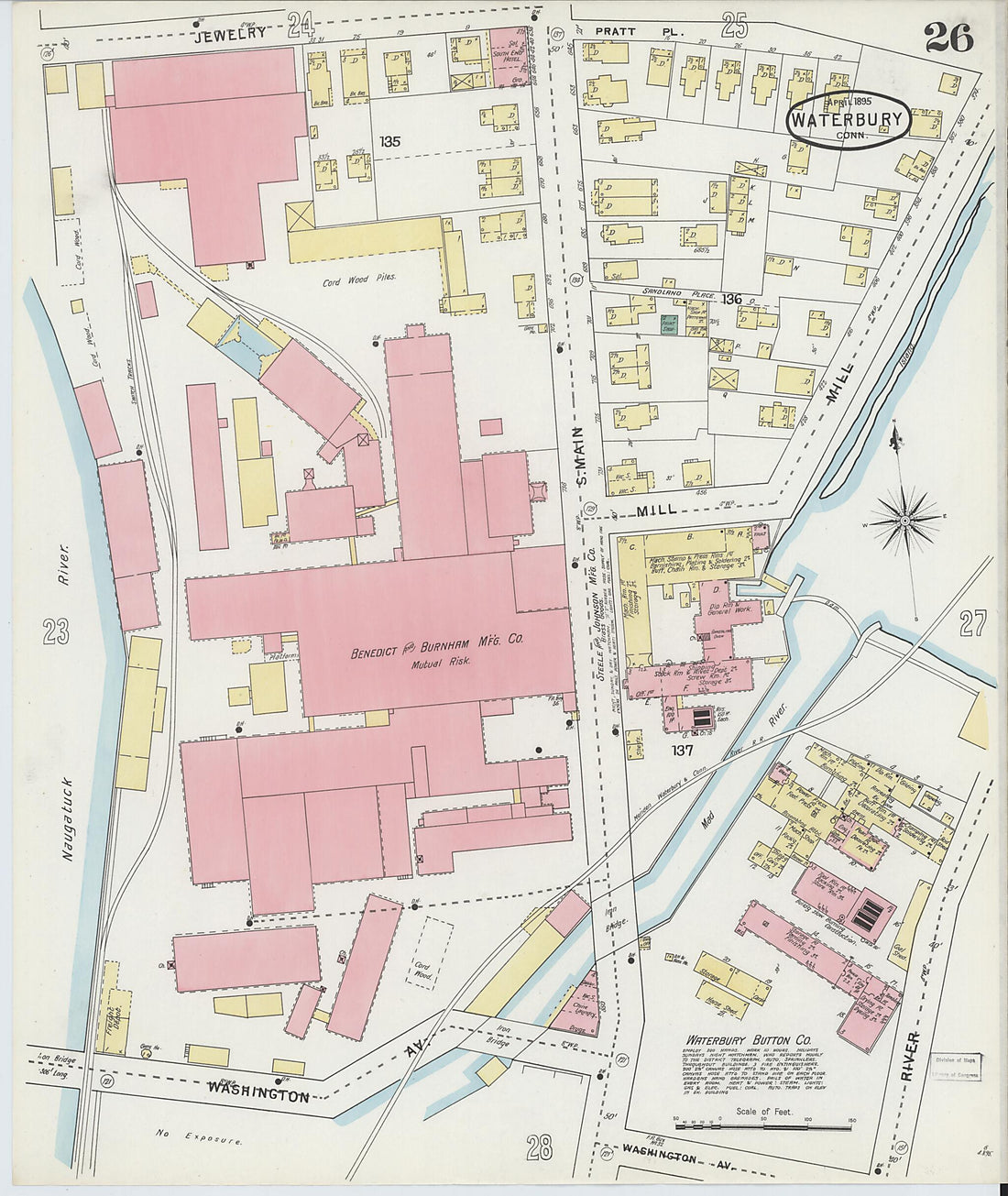 This old map of Waterbury, New Haven County, Connecticut was created by Sanborn Map Company in 1895