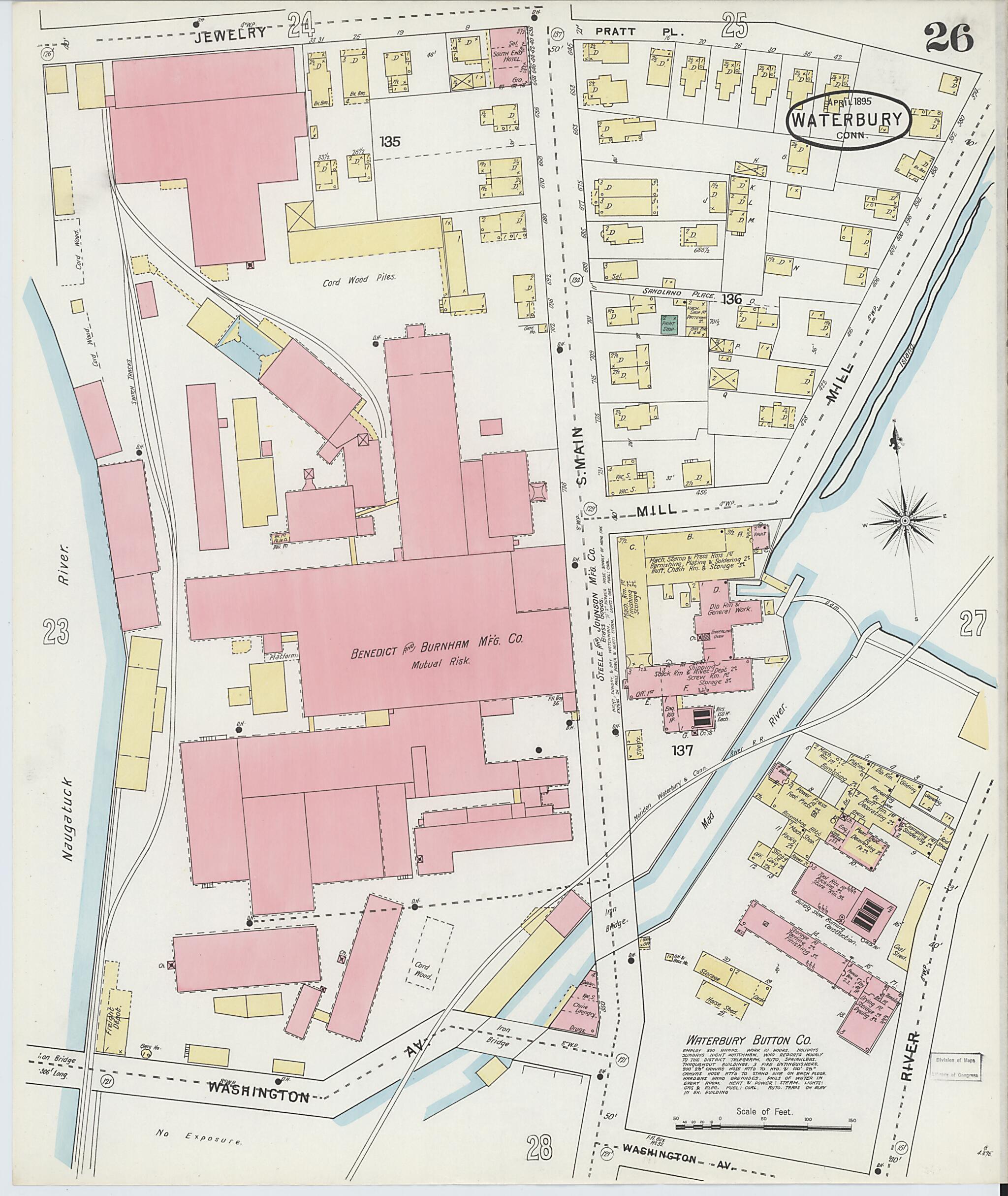 This old map of Waterbury, New Haven County, Connecticut was created by Sanborn Map Company in 1895