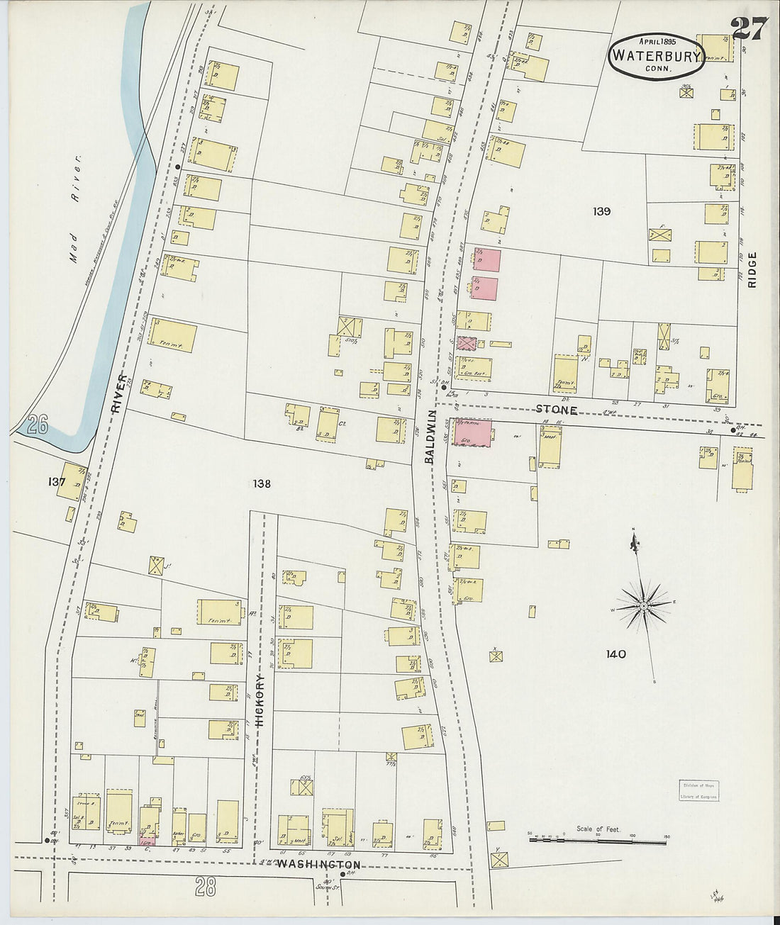 This old map of Waterbury, New Haven County, Connecticut was created by Sanborn Map Company in 1895