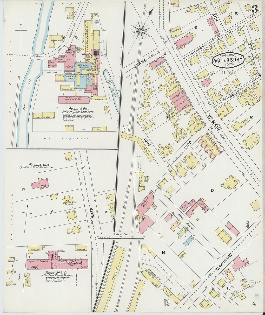This old map of Waterbury, New Haven County, Connecticut was created by Sanborn Map Company in 1895