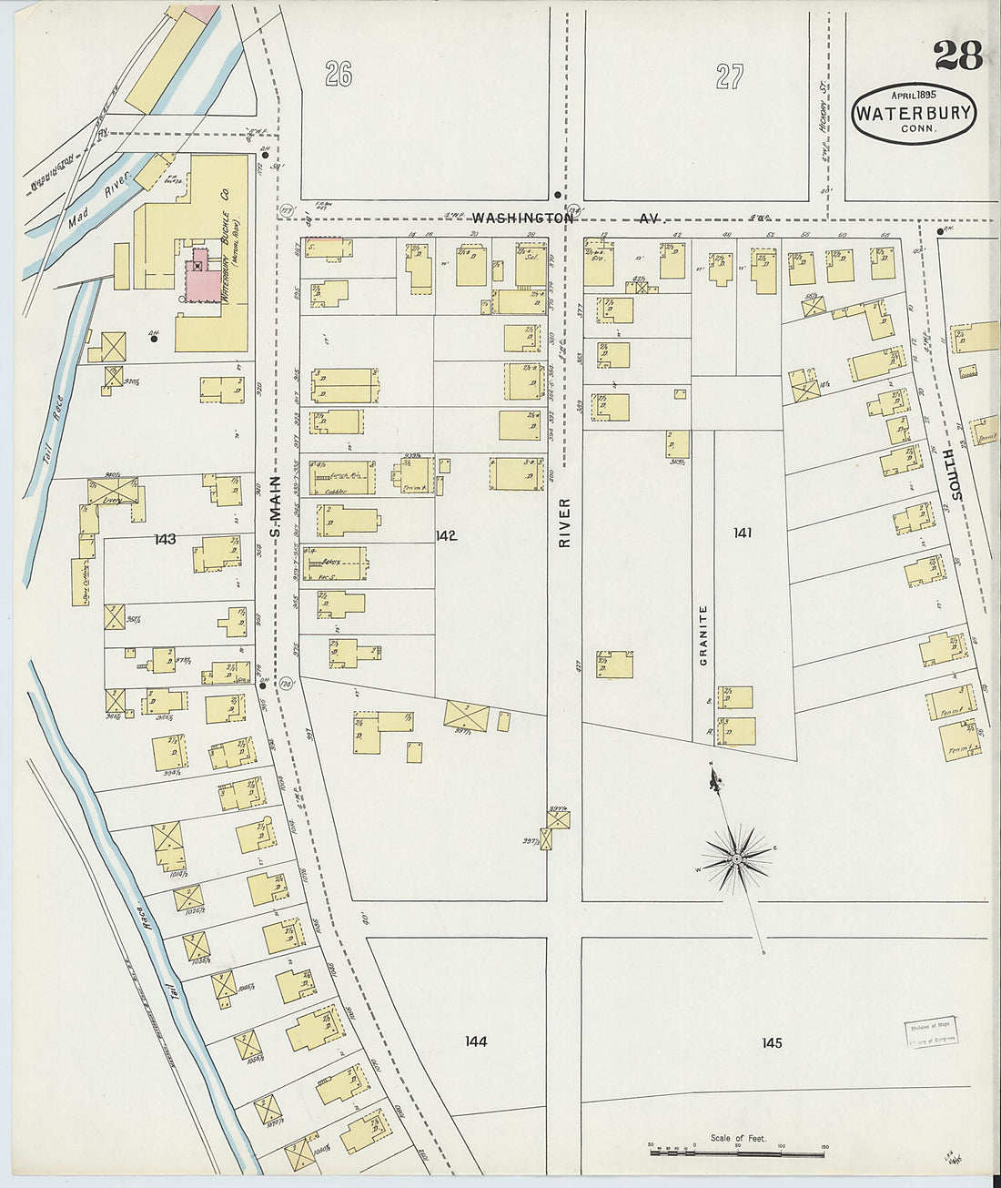This old map of Waterbury, New Haven County, Connecticut was created by Sanborn Map Company in 1895