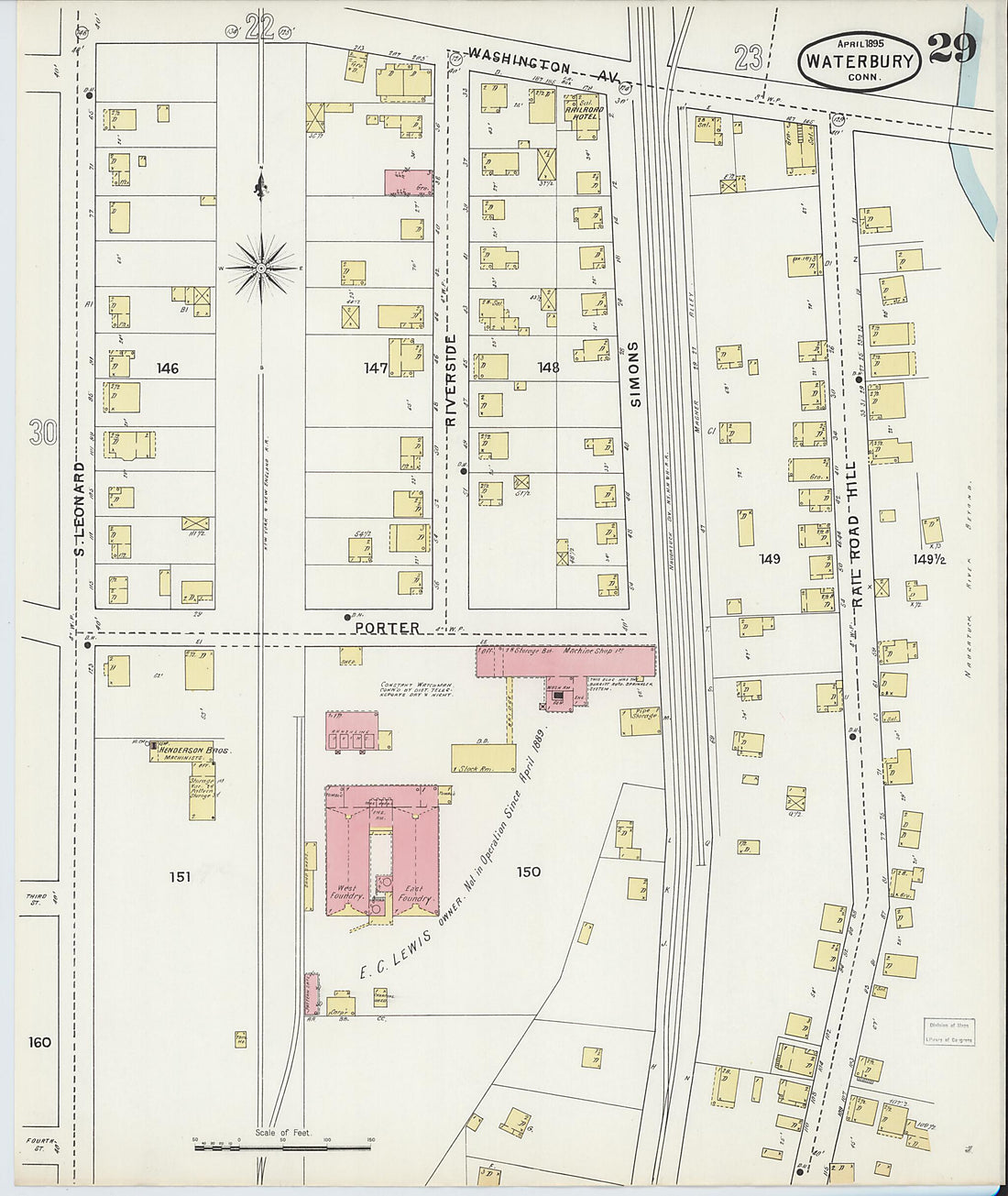 This old map of Waterbury, New Haven County, Connecticut was created by Sanborn Map Company in 1895