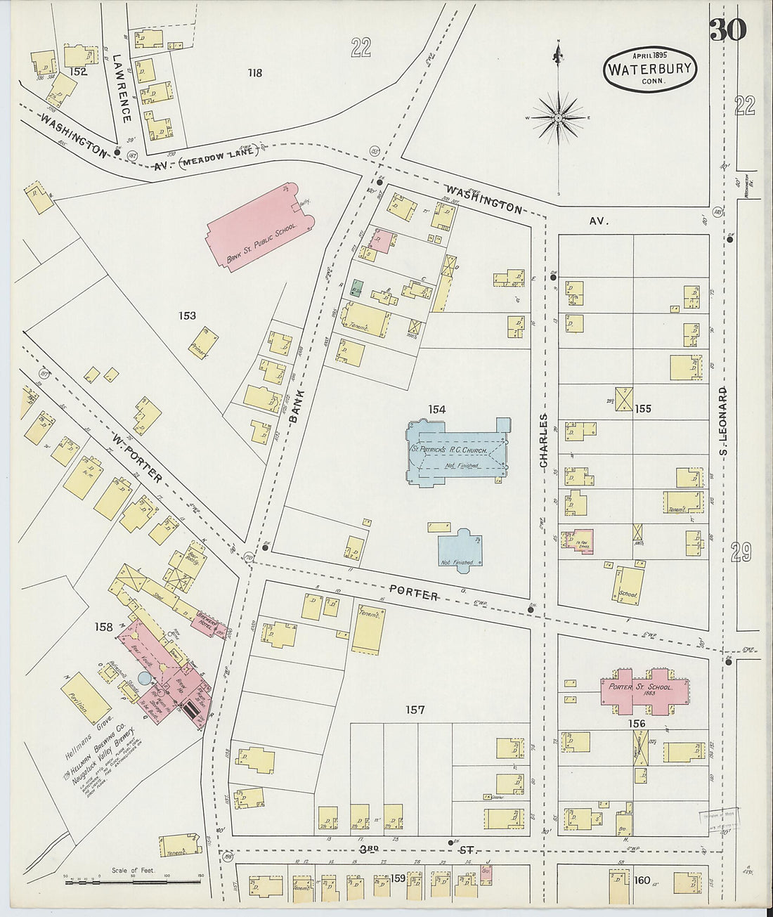 This old map of Waterbury, New Haven County, Connecticut was created by Sanborn Map Company in 1895