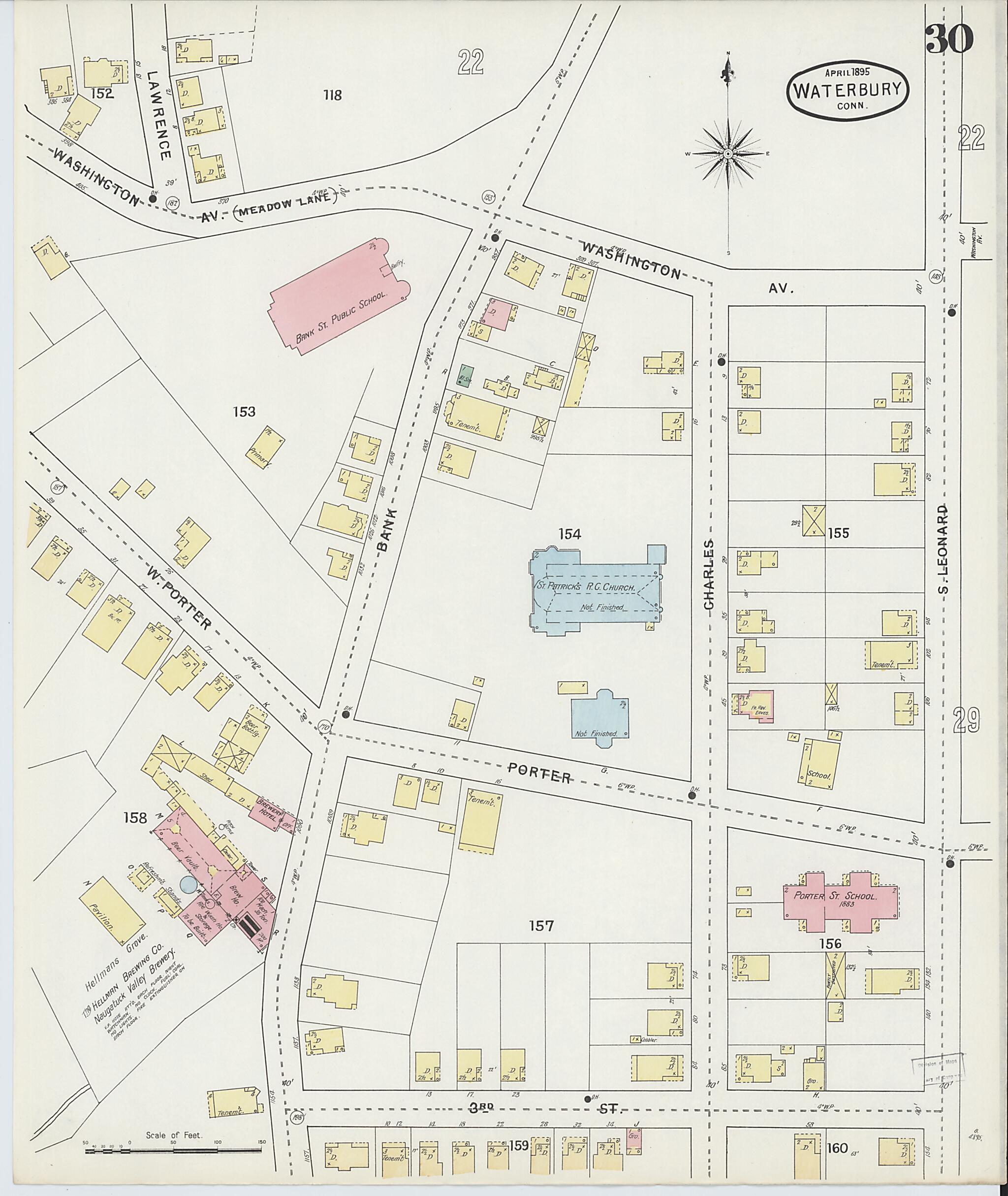 This old map of Waterbury, New Haven County, Connecticut was created by Sanborn Map Company in 1895