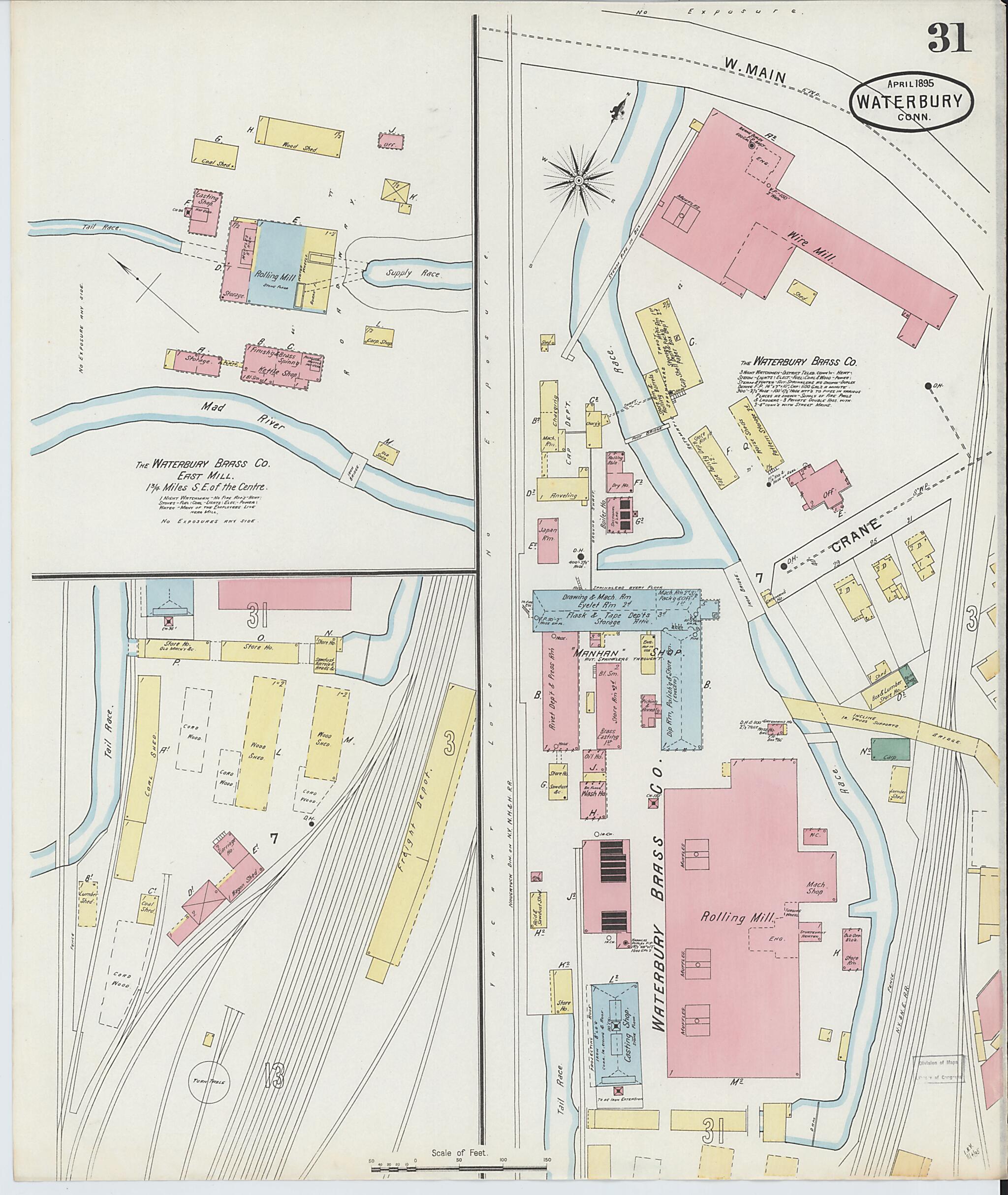 This old map of Waterbury, New Haven County, Connecticut was created by Sanborn Map Company in 1895