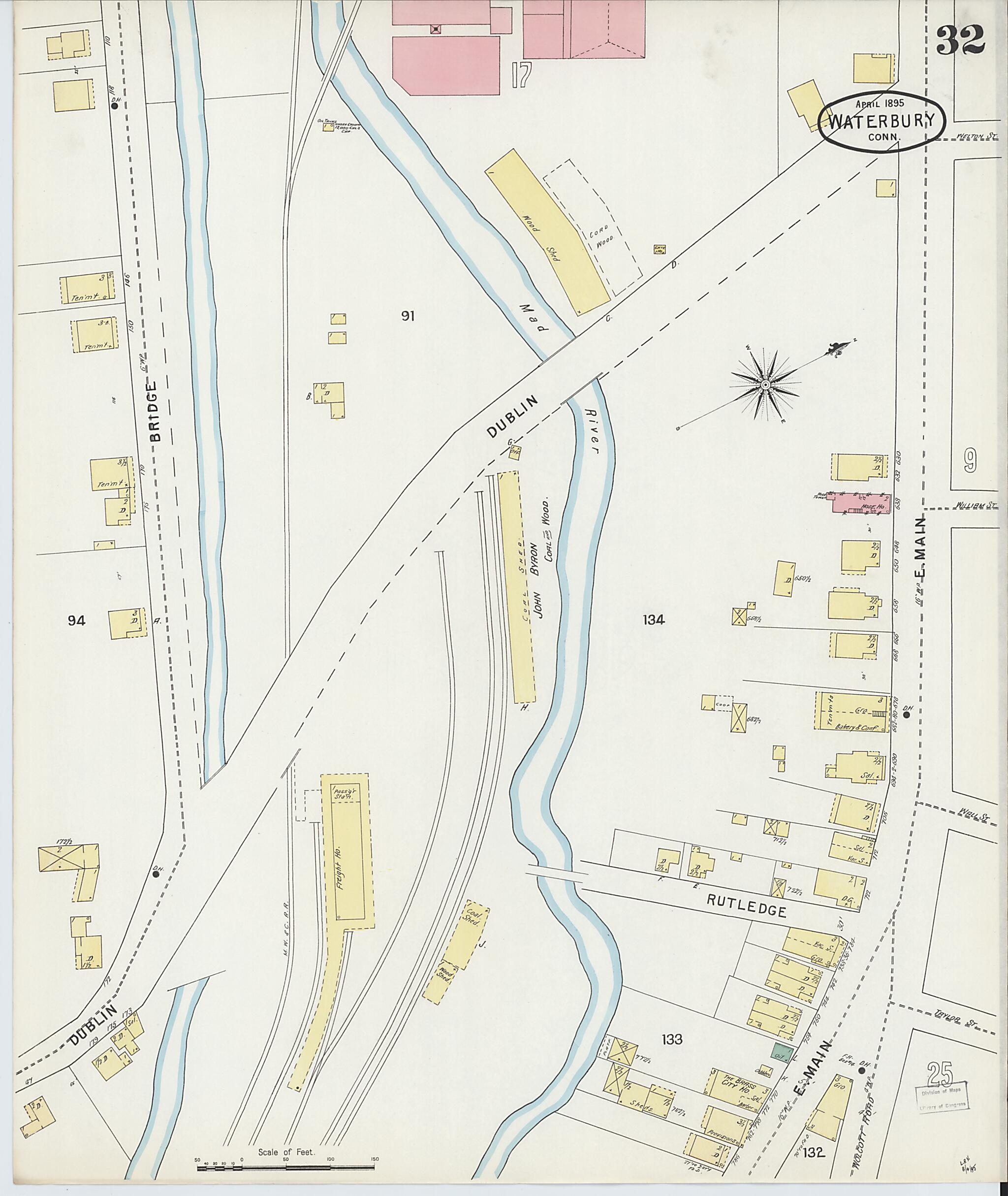This old map of Waterbury, New Haven County, Connecticut was created by Sanborn Map Company in 1895
