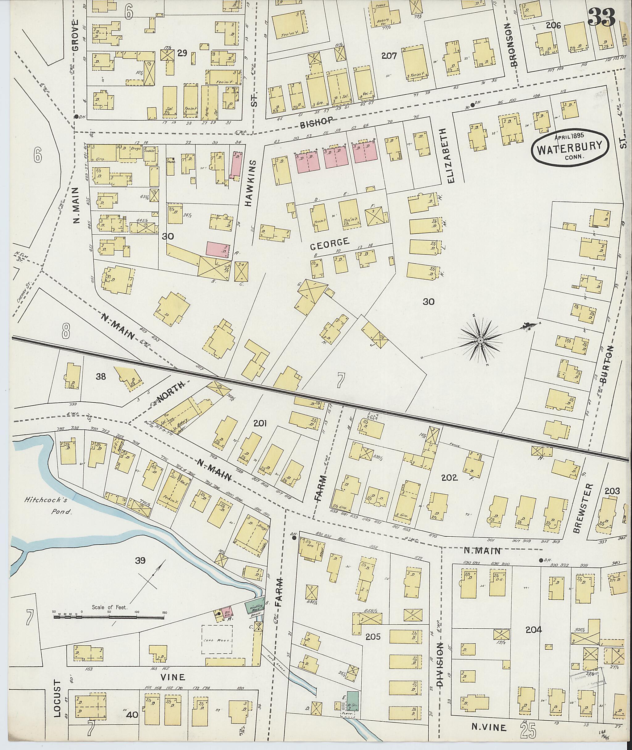 This old map of Waterbury, New Haven County, Connecticut was created by Sanborn Map Company in 1895