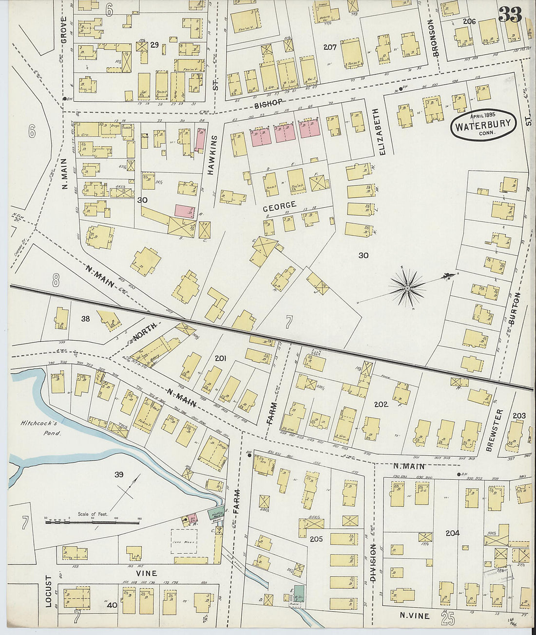 This old map of Waterbury, New Haven County, Connecticut was created by Sanborn Map Company in 1895