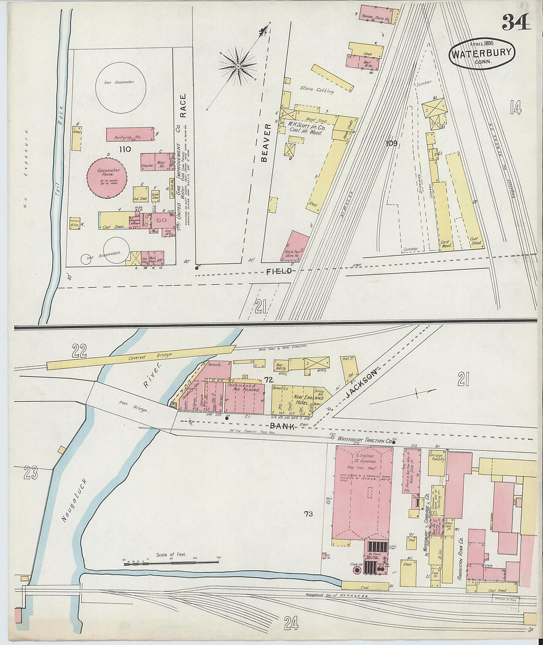 This old map of Waterbury, New Haven County, Connecticut was created by Sanborn Map Company in 1895